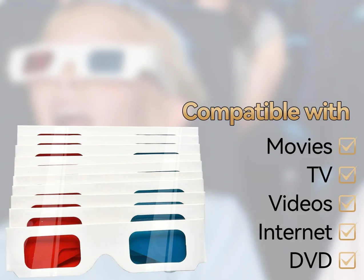 10 Paia di Occhiali 3D, Occhiali Stereo di Carta, Lenti Rosse e Blu, Film 3D e Decorazioni da Viaggio, Utilizzati per l'Intrattenimento Domestico, Aule Scolastiche, Mostre Scientifiche