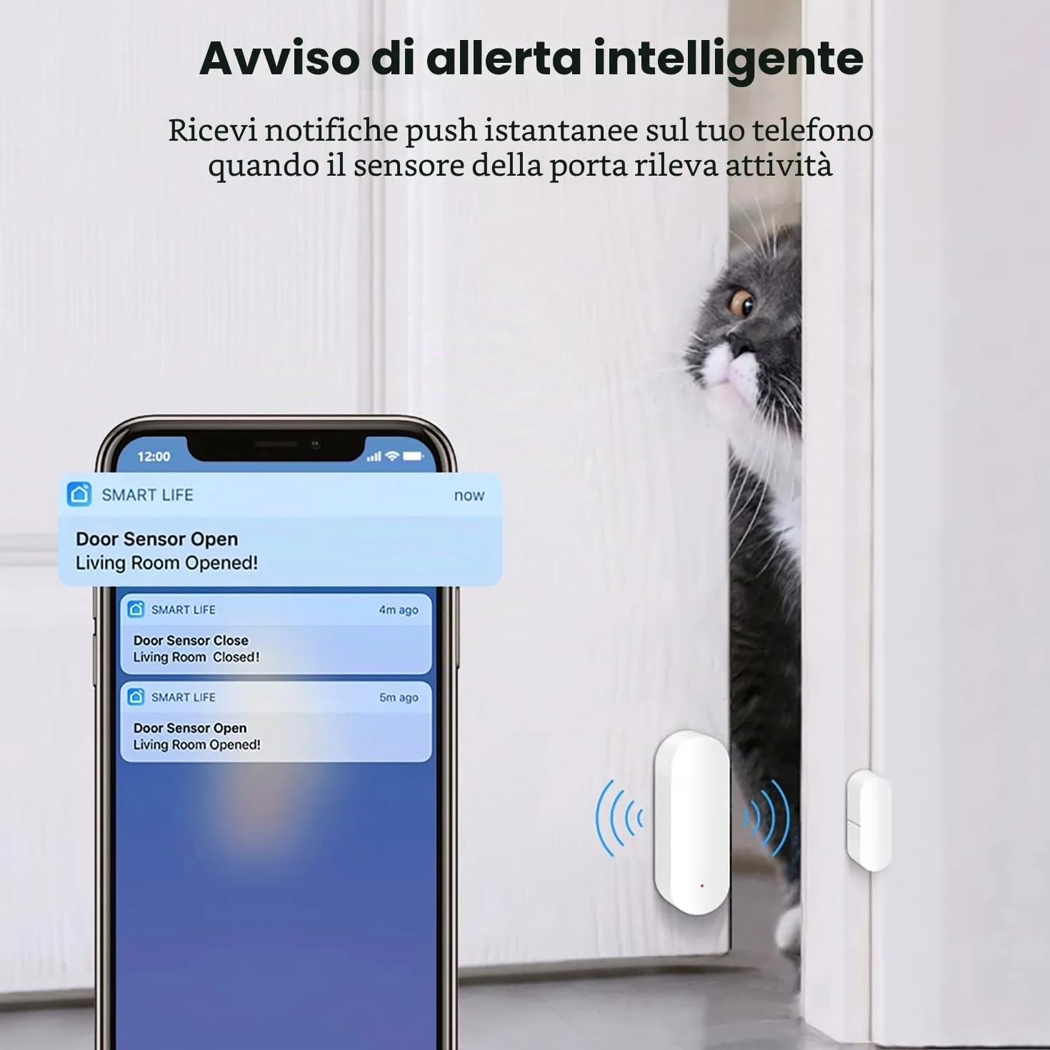 Sensore WiFi per porte e finestre: rilevatori intelligenti, notifiche app, sicurezza domestica compatibile con Alexa e Google