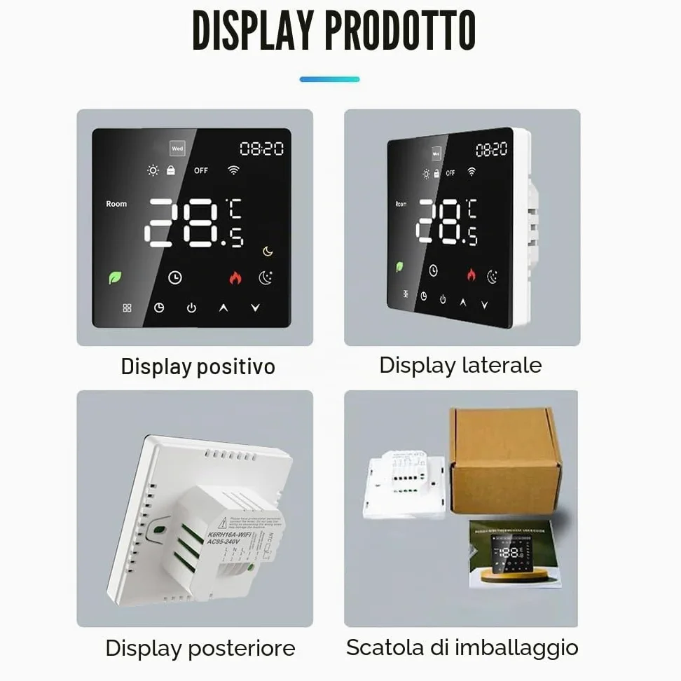 Termostato di riscaldamento a pavimento, termostato ambientale, termostato di riscaldamento, elettrico intelligente, WiFi, touch screen, controllo tramite (riscaldamento dell'acqua