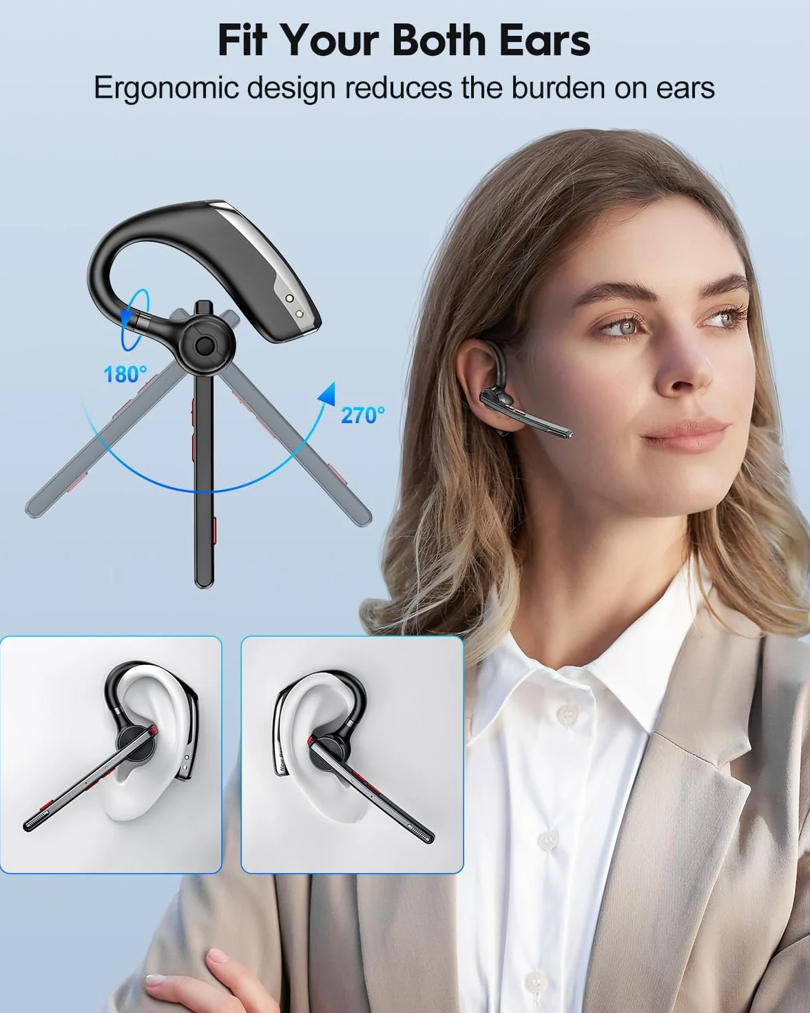 New Bee Auricolare Bluetooth Singolo V5.2 Auricolare Bluetooth con CVC8.0 e ENC Doppio Microfono con Custodia di LED Ricarica per Ufficio, Lavoro, Guida
