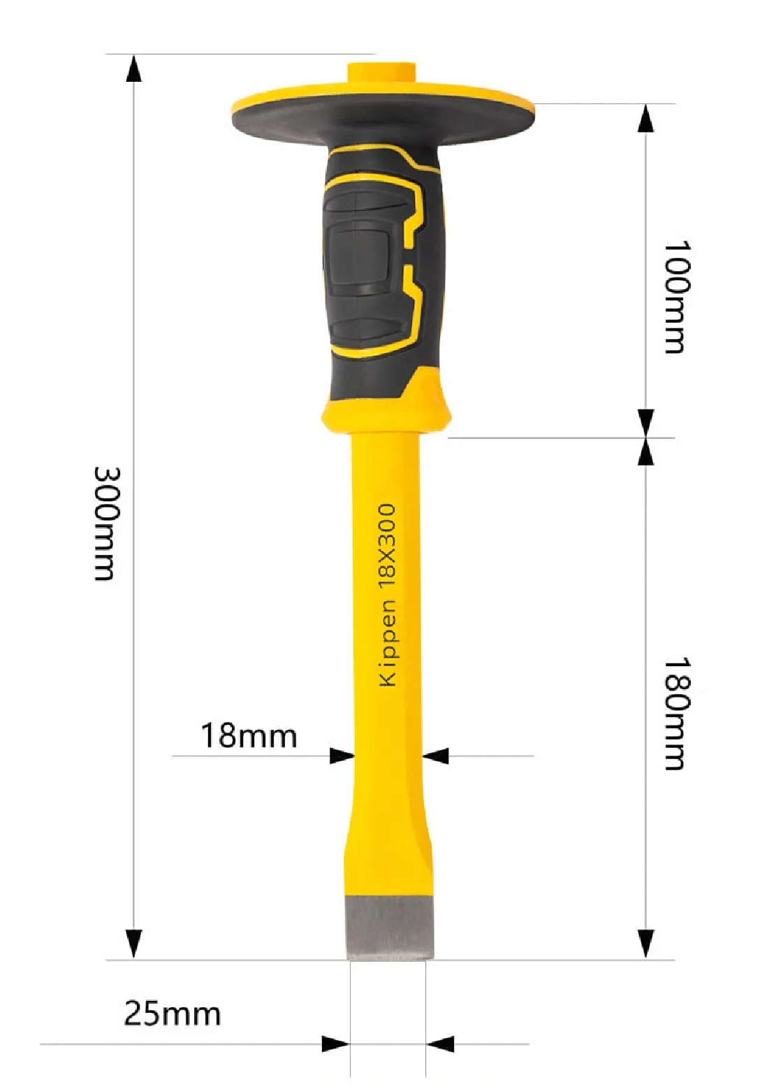 Kippen Scalpello per Muratore a Punta Piatta 300x18mm Impugnatura Bicomponente