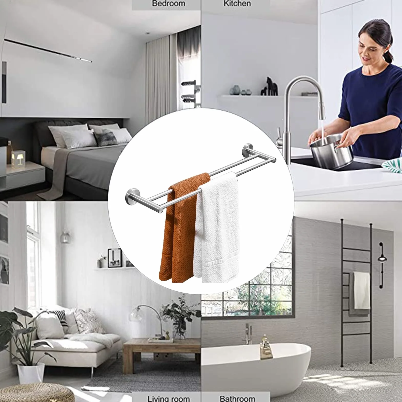 Portasalviette Doppio Portasalviette A Parete, Acciaio Inossidabile Finitura Spazzolata Portasciugamani Bagno Cucina Accessori per Servizi Igienici (Dimensioni : 80cm)