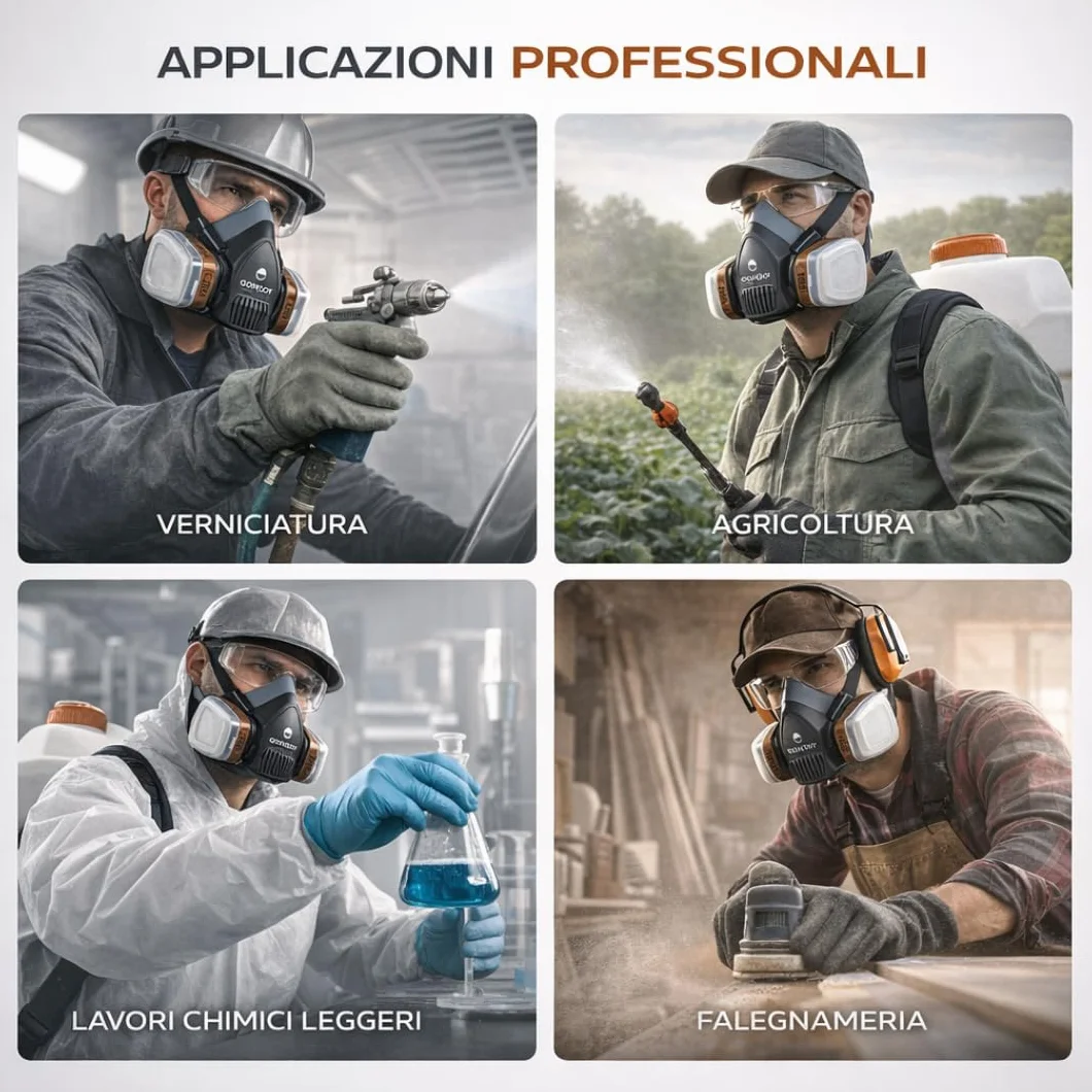 Goomoy Maschera Antigas Riutilizzabile con Doppio Filtro ai Carboni Attivi 8 Filtri Ricambio CE EN 140