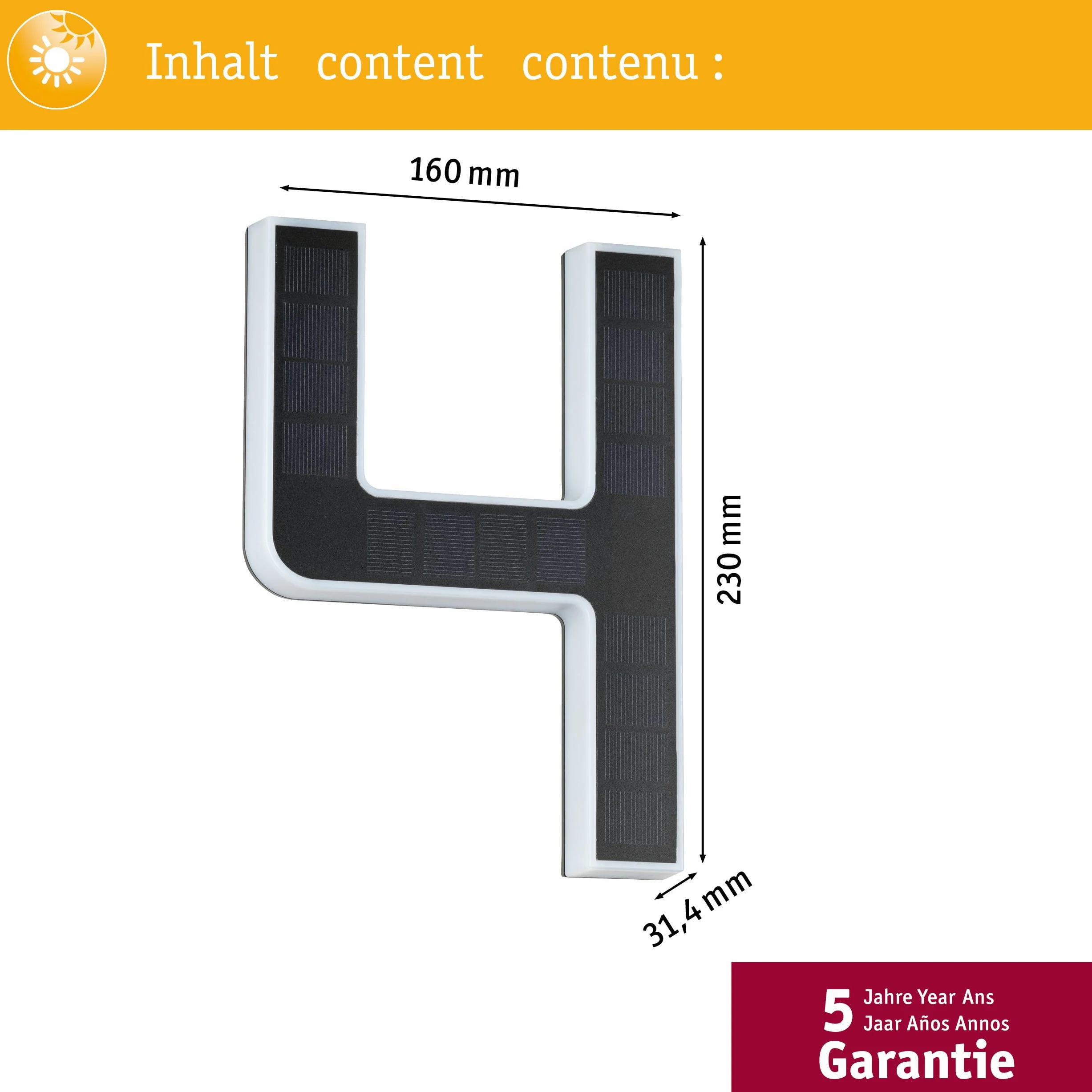 Paulmann 79845 Lampada solare LED per numero civico 4 IP44 bianco caldo batteria sostituibile incl. 1 da 0,2 W nero plastica luce solare 3000K