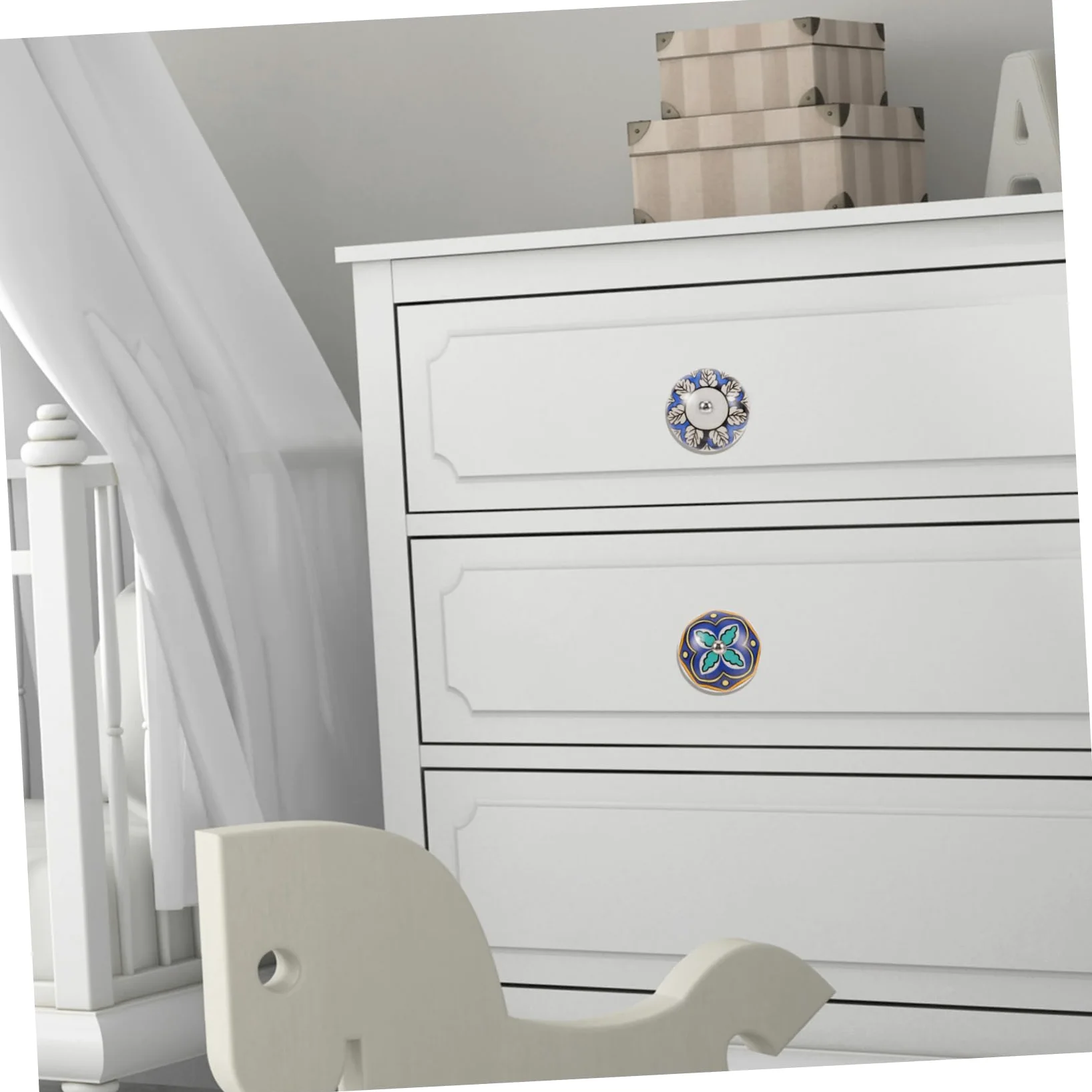 Lurrose 4 Set Manico in Ceramica Pomello Da Comò in Porcellana Maniglia Cassetto Chiave Cucina Pomello Per Armadio Monoforo Decorativo Per Comò 6 Pezzi*4
