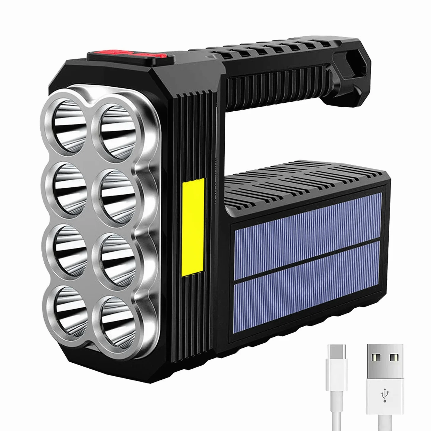 Torcia solare a 8 LED con luce di posizione COB, 1000 lumen, alimentata a energia solare, ricaricabile tramite USB, impermeabile, con 3 modalità, per pesca, campeggio, emergenze