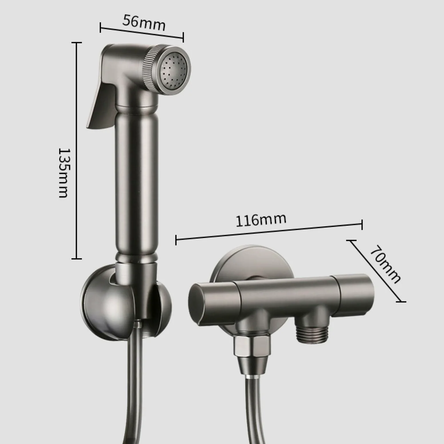 Doccetta per Bidet In Ottone Montaggio A Parete Solo Acqua Fredda | WC Collegabile con Doppia Uscita Adatto per La Pulizia Del Bagno,Grigio Canna Di Fucile