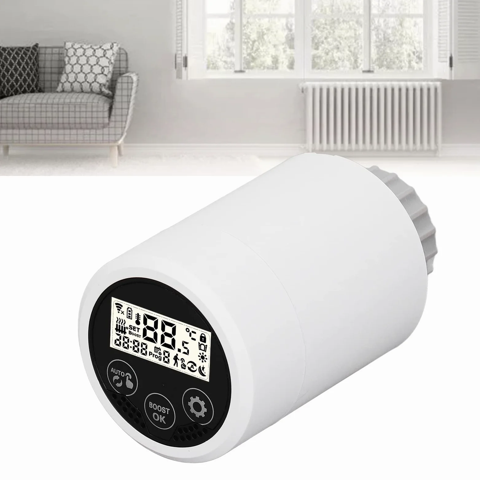 Acouto Valvola per Radiatore Intelligente, Valvola Termostatica Digitale ABS per, Controllo Tramite App Mobile, Controllo Vocale, Ideale per la Gestione della Temperatura di Casa e Hotel