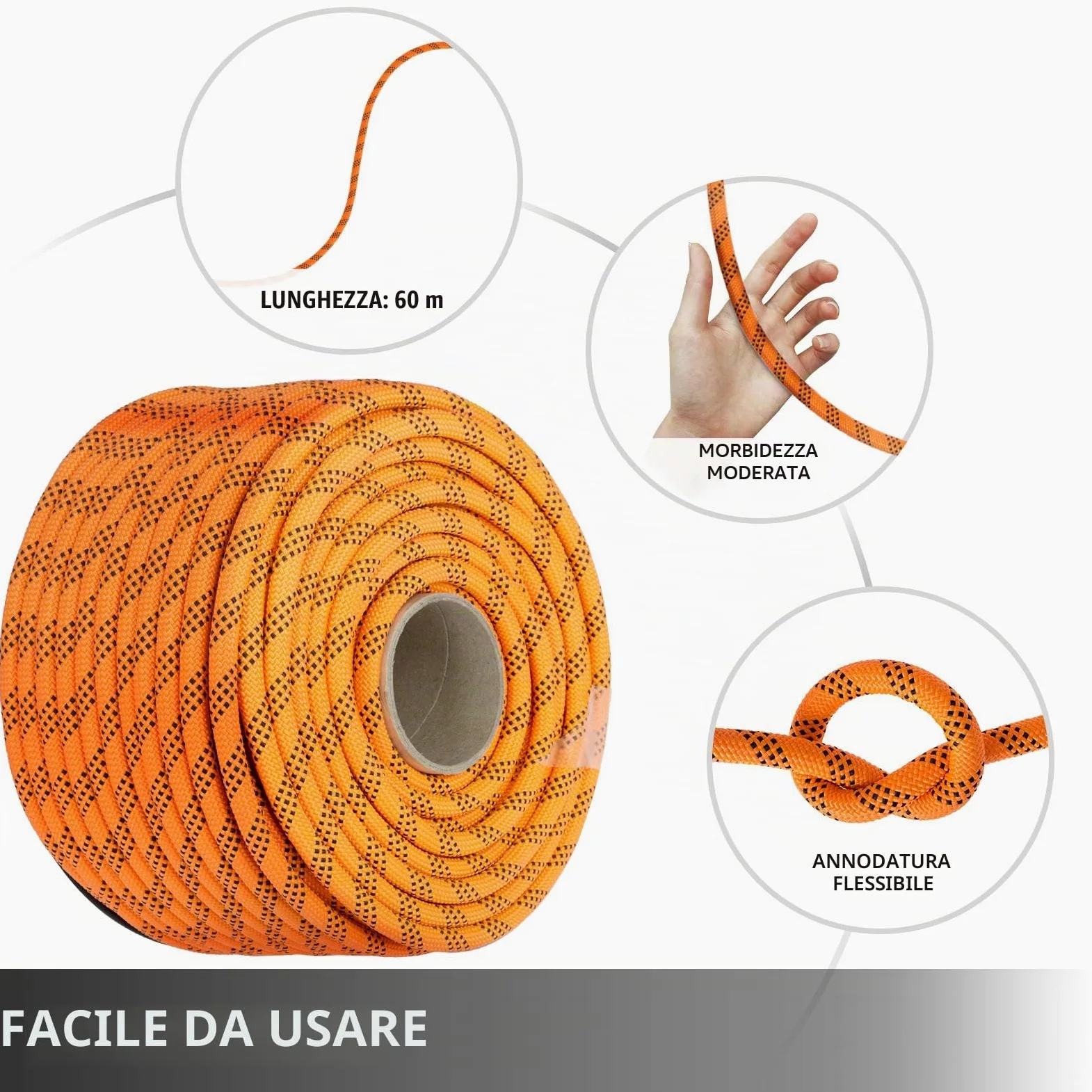 VEVOR Corda in poliestere a doppia treccia da 14 mm 61 m di corda in nylon, corda in nylon ad alta resistenza per potatori, giardinieri, marinai e attività quotidiane