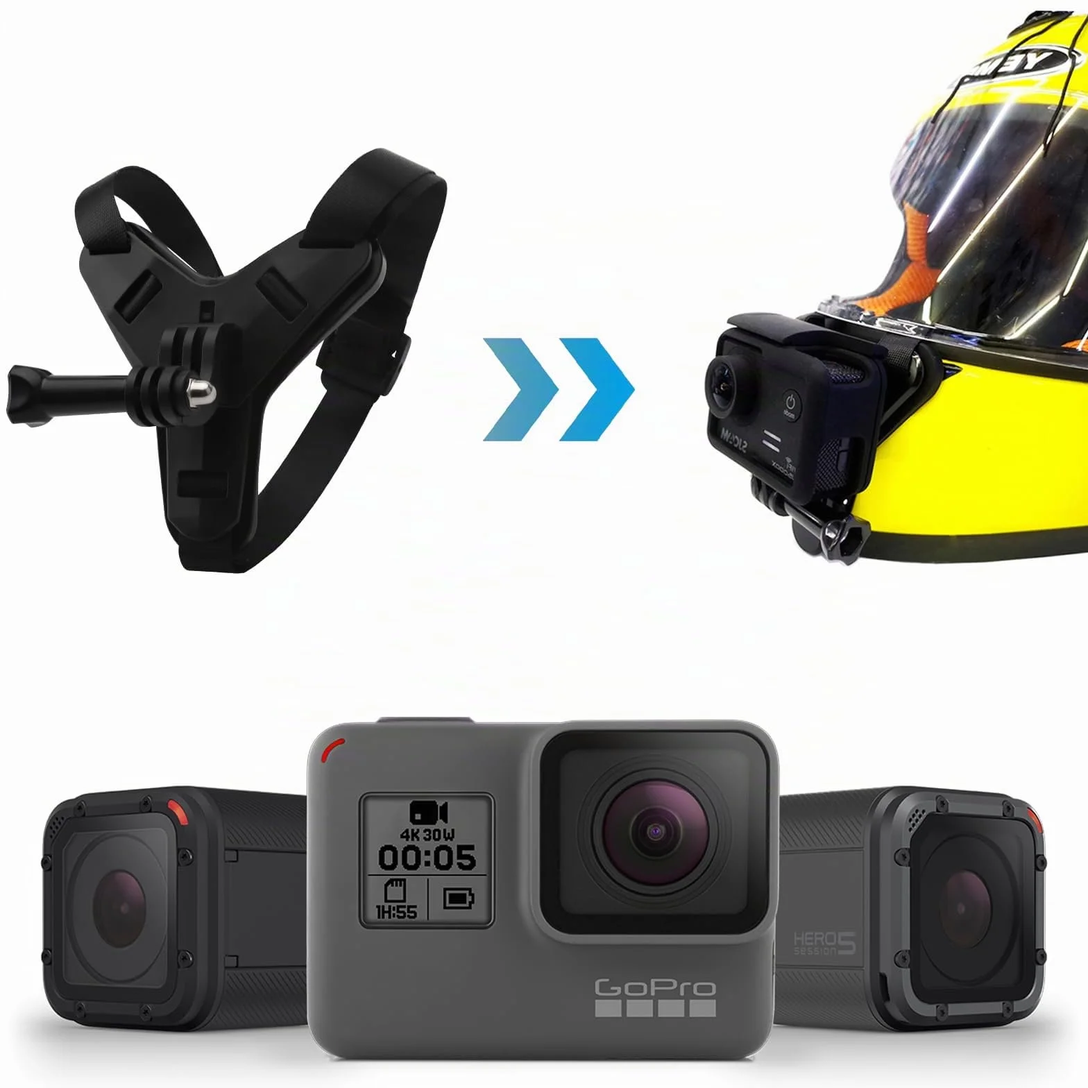 Supporto per casco da moto Chin Mount nero Supporto di estensione con gancio a J, silicone antiscivolo per GoPro Hero 13/12/11/10/9/8/7/6/5, Osmo Action, Session, SJCAM