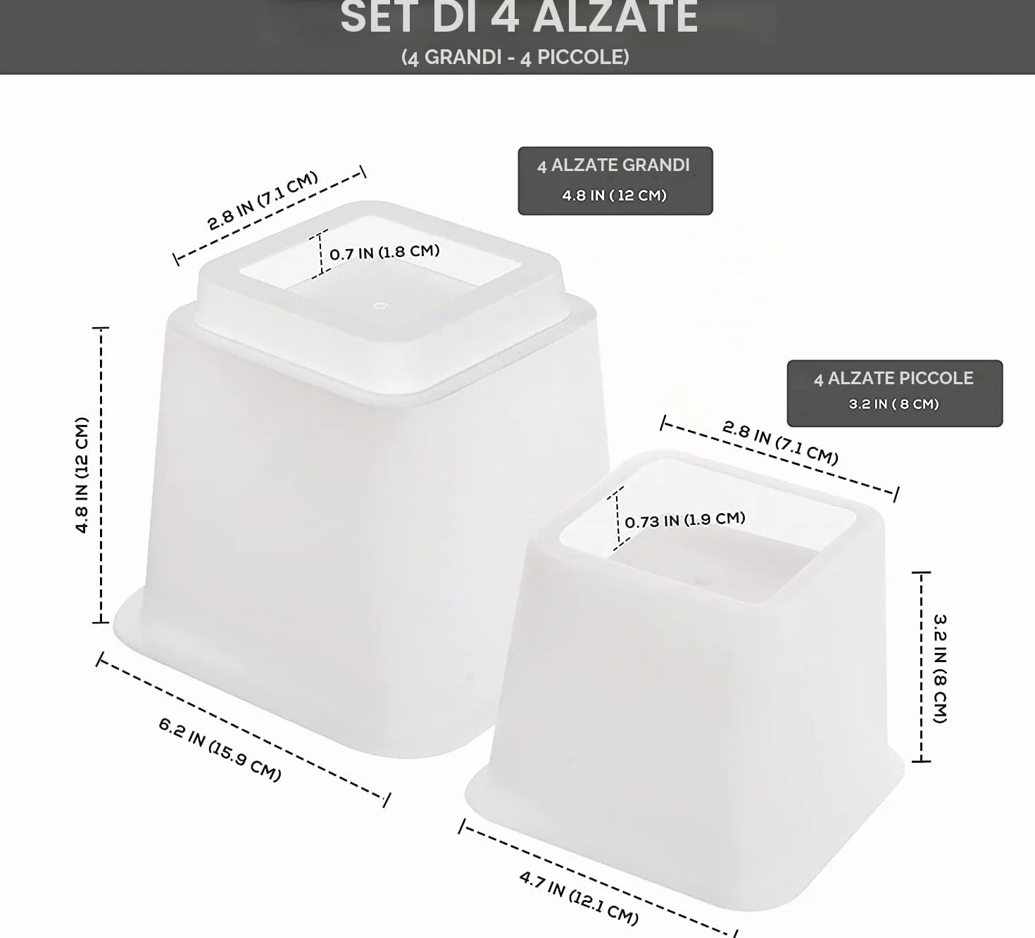 Utopia Bedding Alzata Regolabile Premio 8 Pezzi 4 Alti e 4 Corti Alzata Letto Bianco