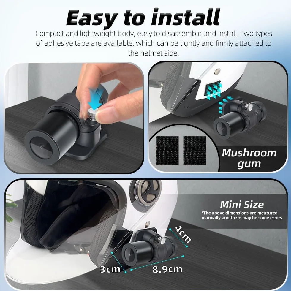 Telecamera portatile WiFi VSYSTO per casco da bici e moto, accensione/spegnimento automatico, lente HD 1080P grandangolare da 150° con visione notturna, action camera, sensore G, registrazione in loop