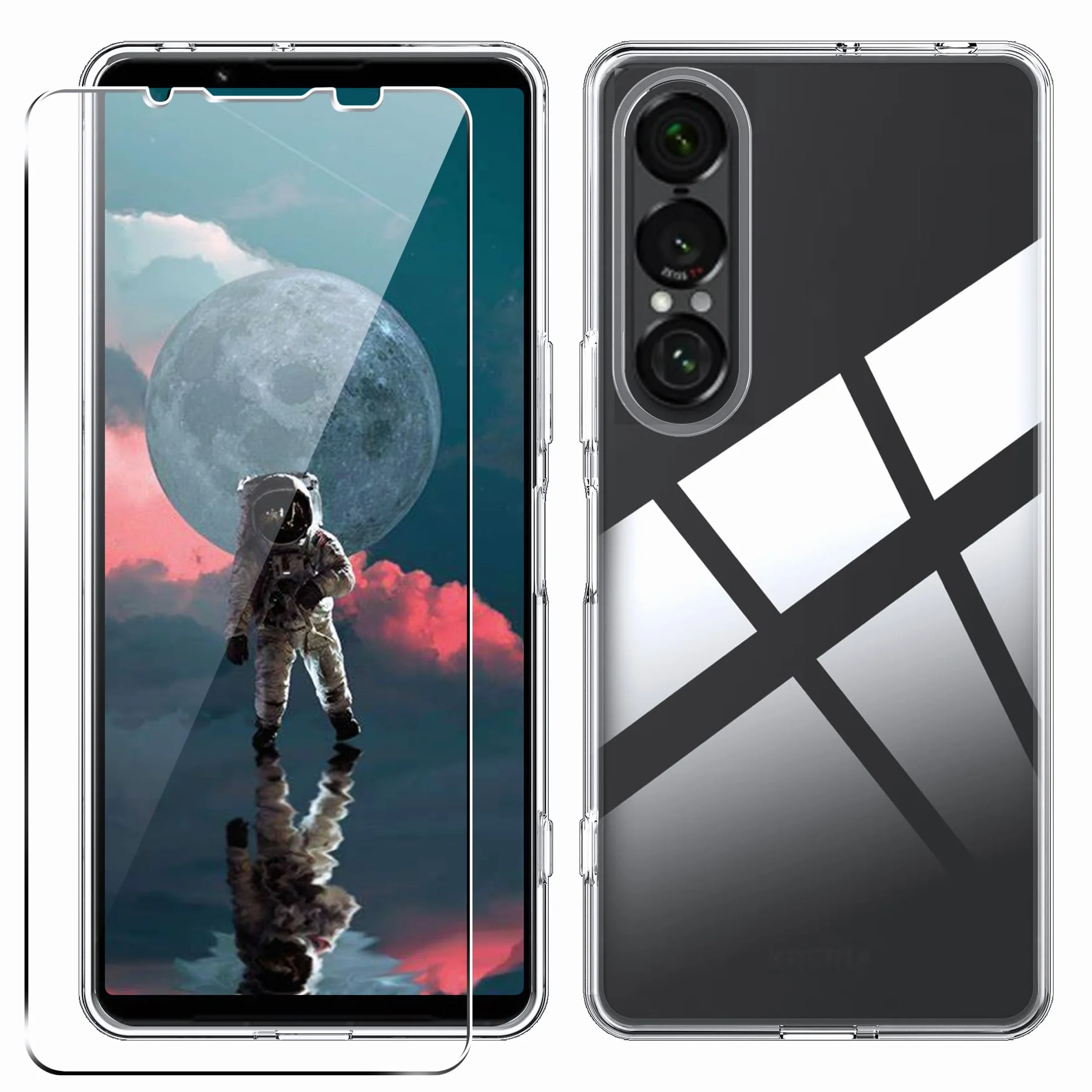Cover per Sony Xperia 1 VII Custodia per Assorbimento degli Urti Sottile Morbida in Silicone TPU Protettiva [Protezione da Caduta] + [1 Pezzi] Vetro Temperato -Trasparente