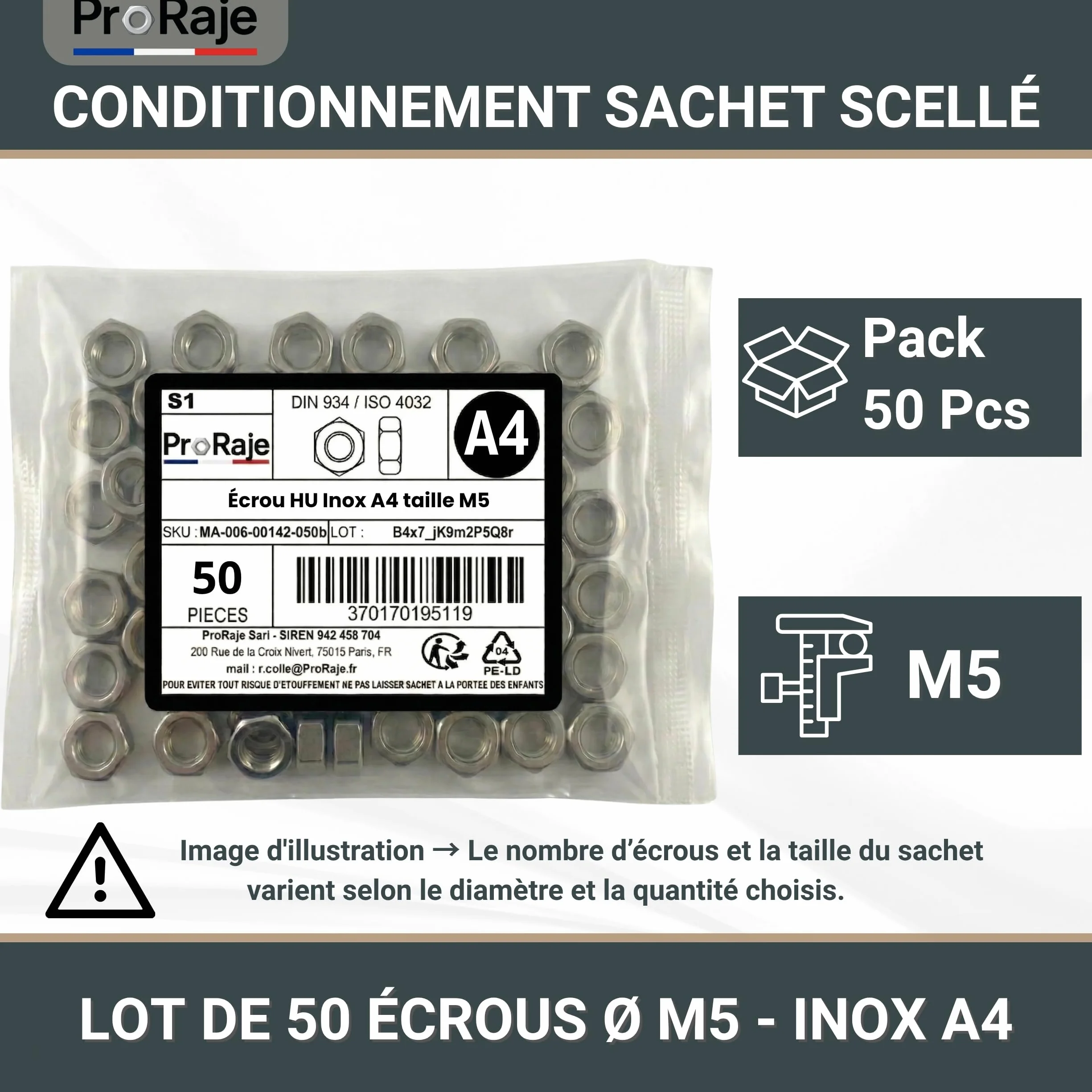 Nakrętka inox M5 A4 DIN 934 ISO 4032 ze stali nierdzewnej V4A 316 – zestaw 50 sztuk