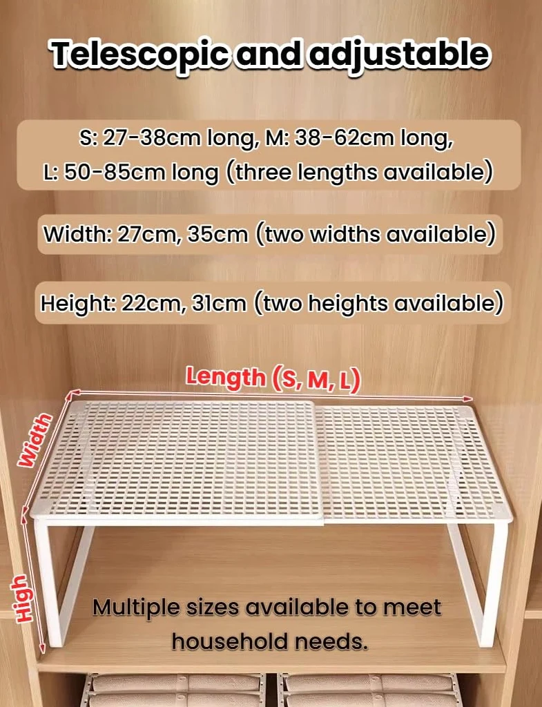 Mensola separatrice espandibile regolabile, versatile, per armadio, spogliatoio, scarpe, ufficio, cucina e bagno (latte, L, 35 x 31 cm)