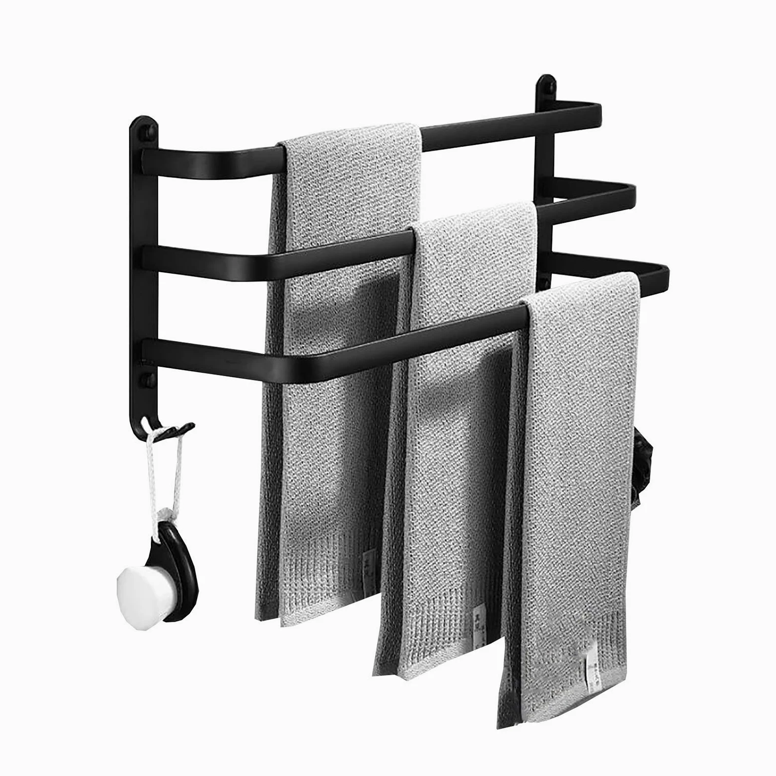 Portasciugamani da Bagno Nero a Parete, Portasciugamani da Bagno a Tre Strati, Portasciugamani in Alluminio Spazio Impermeabile e Antiruggine per Cucina, Doccia, Hotel/60Cm