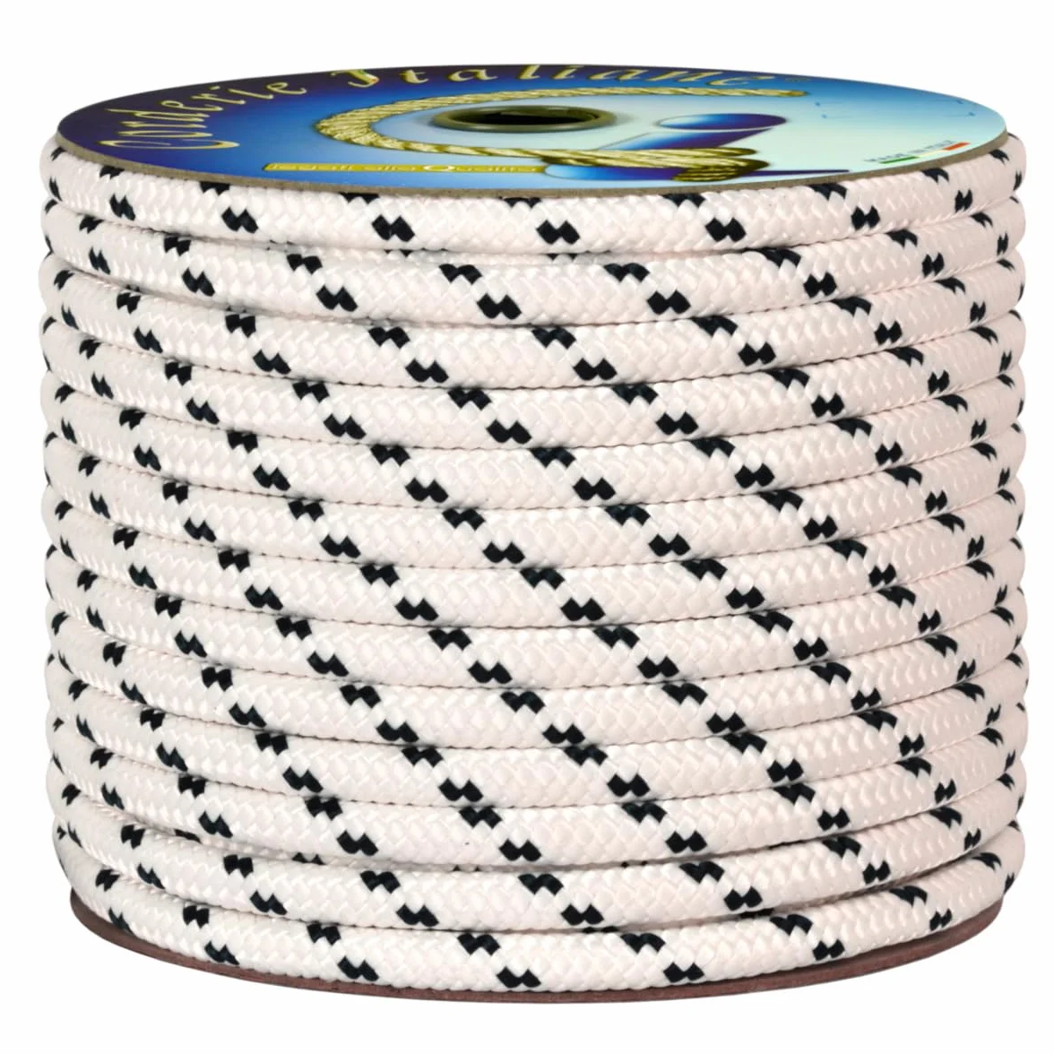 Corderie Italiane 006000488 Treccia mare multiuso giardino e fai da te, stabilizzato ai raggi U.V. resistente a intemperie e agenti atmosferici, 8 mm, 30 mt, colore bianco con spia blu