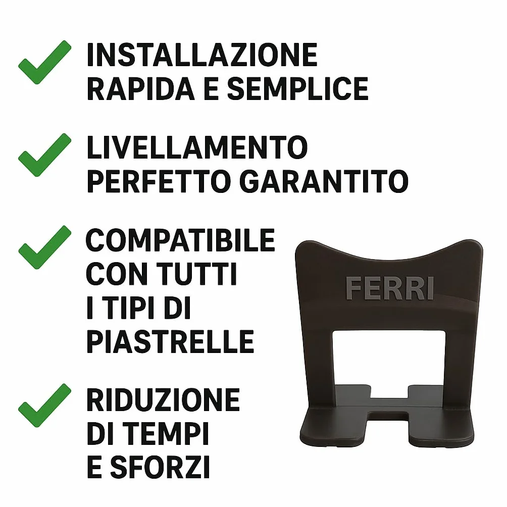 Kit Livellamento Piastrelle 1250 Pezzi - Made in Italy - 250 Cunei e 1000 Distanziatori 1mm - Sistema Autolivellante per Piastrelle da Pavimento e Parete -