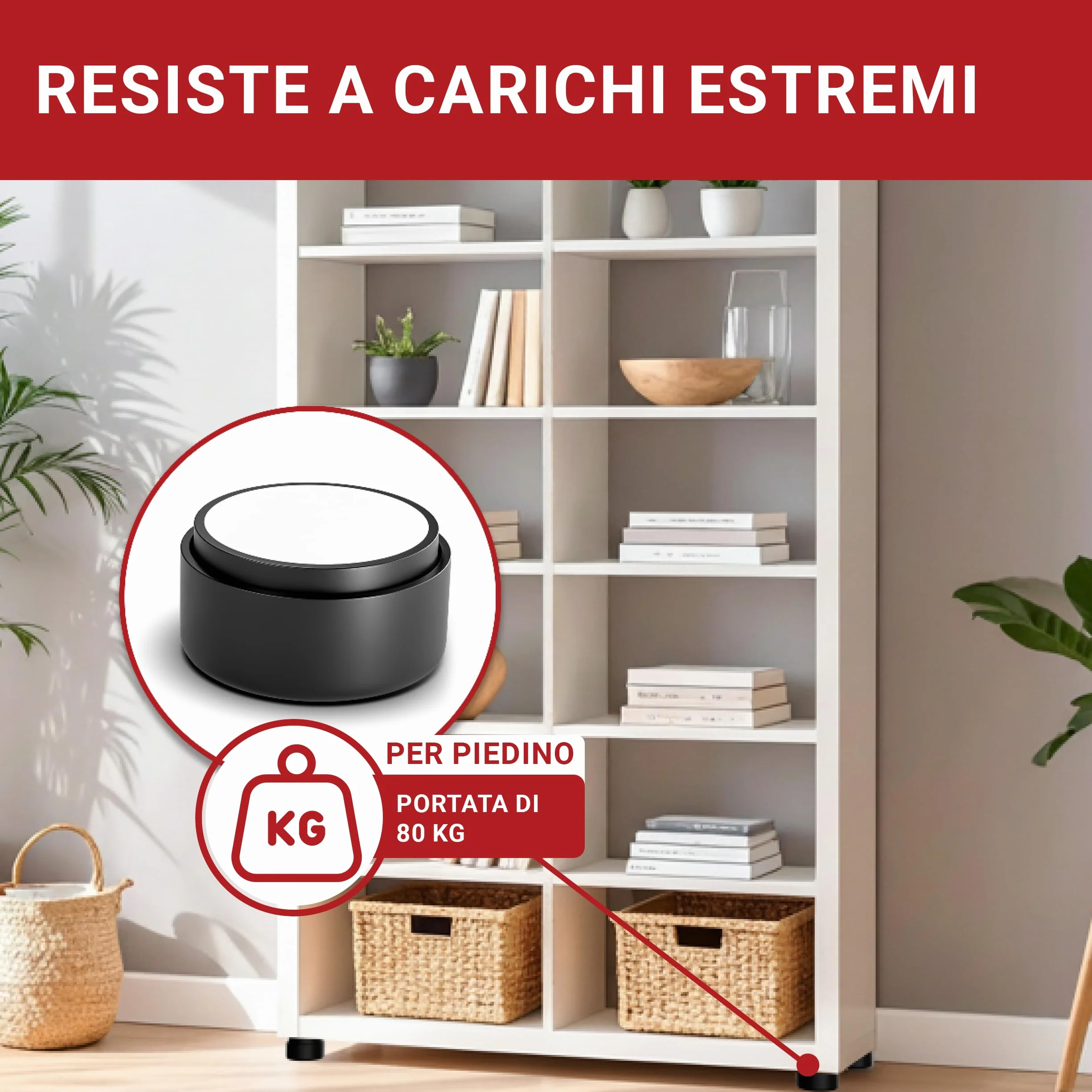 LouMaxx Piedini per Mobili Adesivi Regolabili Ø 53,5 mm – Set da 4