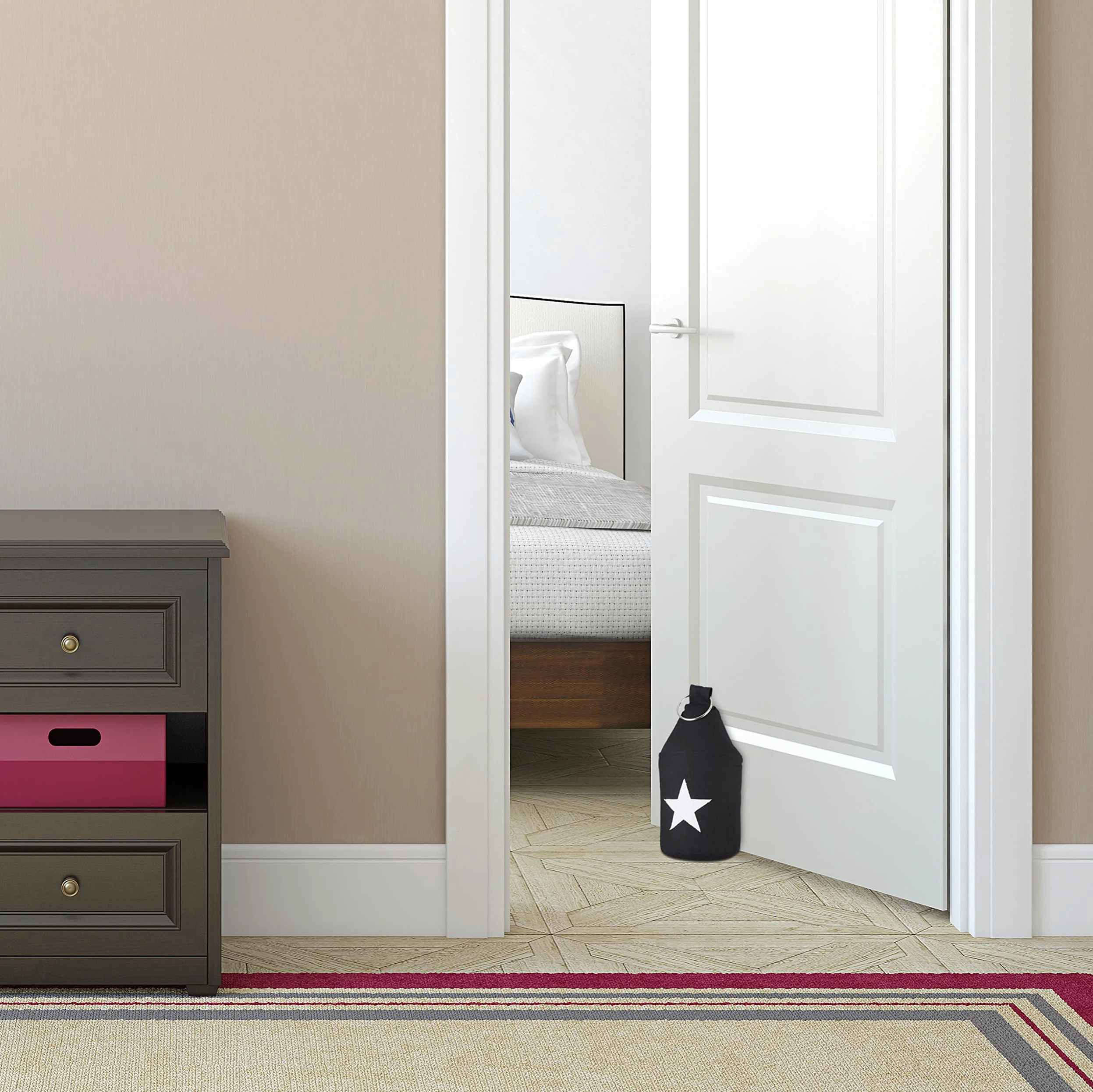 10x Fermaporta a Pavimento in Stoffa, Sacchetto Alto con Stella e con Manico, Bloccaporta HxLxP: 25 x 12 x 12 cm, Nero