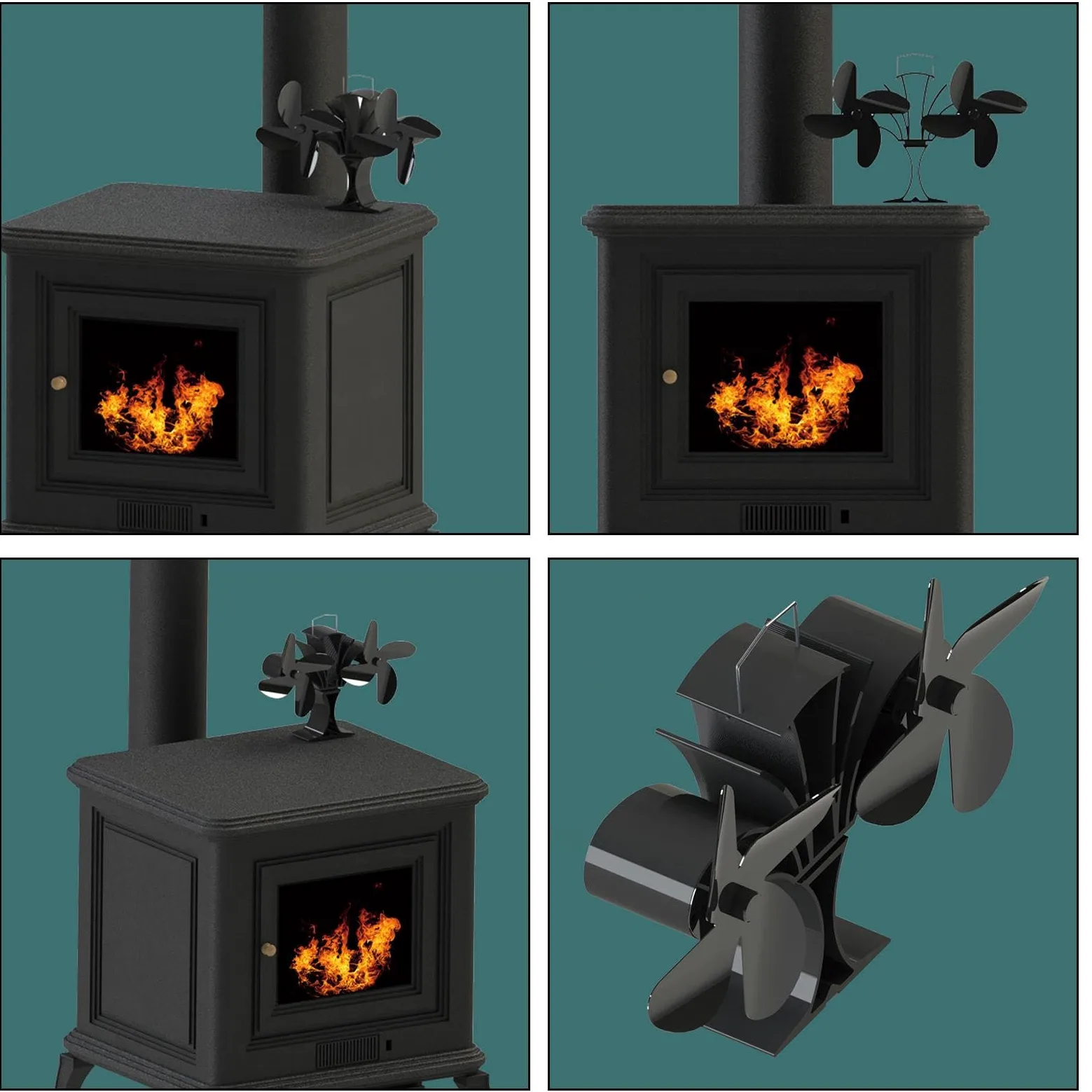 Ventilatore per stufa a legna, in lega di alluminio, 16 x 8 x 19 cm | con distribuzione del calore ultra silenziosa, per stufe a legna, caminetti, bruciatori a legna