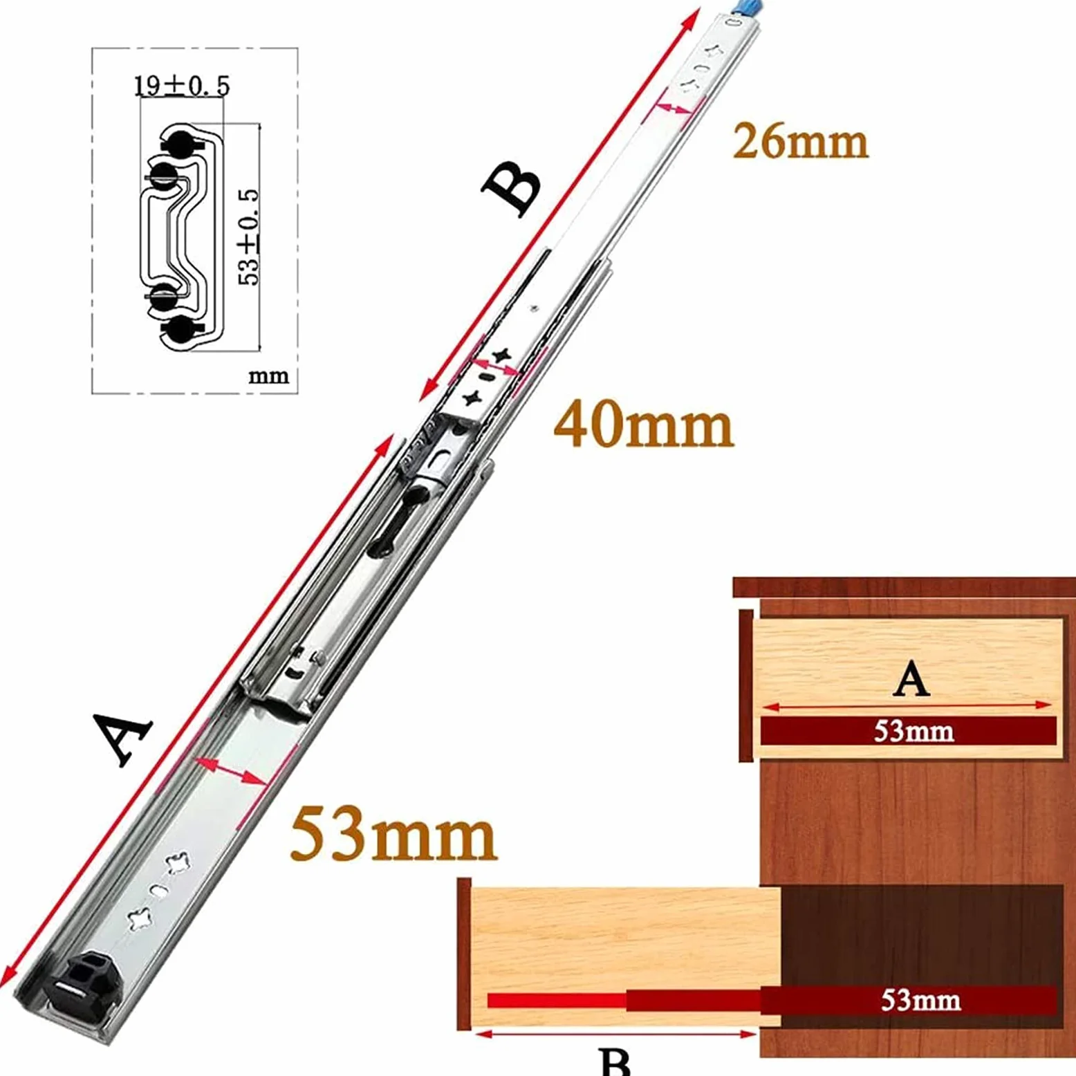 Guide per cassetti per carichi Pesanti da 300 mm a Estrazione Totale, Portata 120 kg, per Officina Industriale.