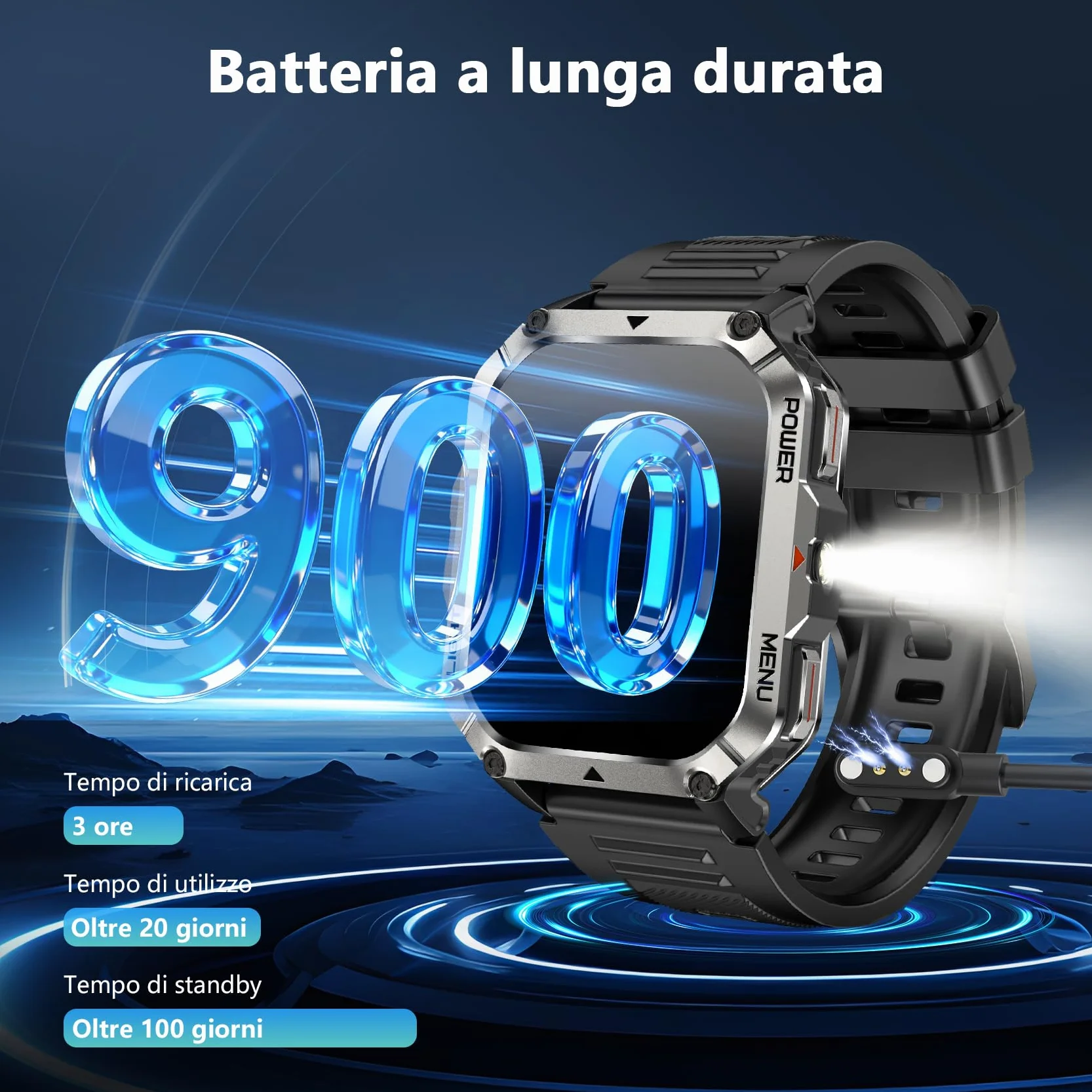 Blackview Smartwatch Uomo, Orologio Intelligente Fitness con Chiamate Bluetooth, 2.01" Militari Smart Watch Tracker 100+ Modalità Sportive/Cardiofrequenzimetro/SpO2/Torcia/Bussola per Android iOS