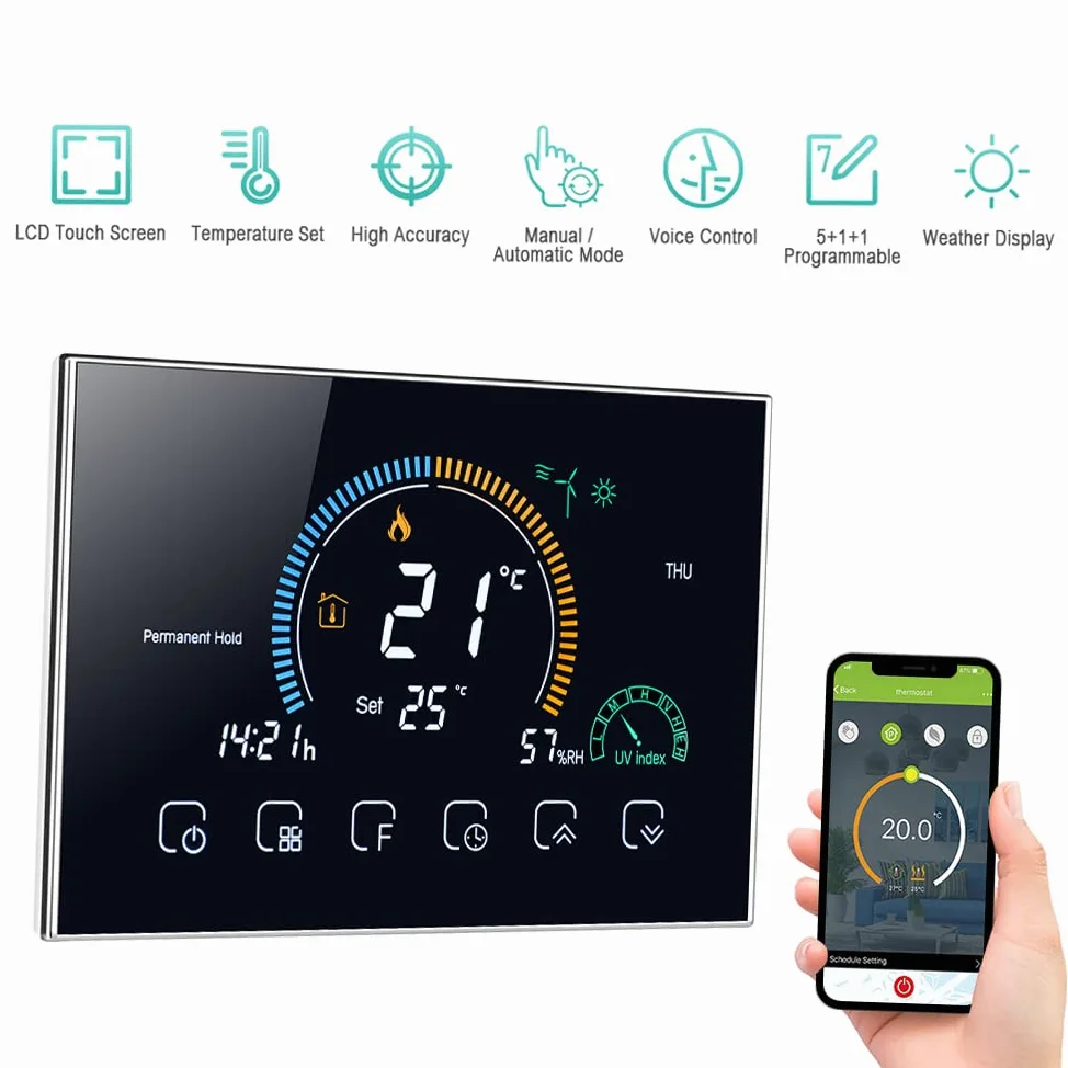 Kavolet Termostato programmabile intelligente Wi-Fi, con indice UV/display umidità/funzione di blocco, Controllo APP vocale,LCD retroilluminato