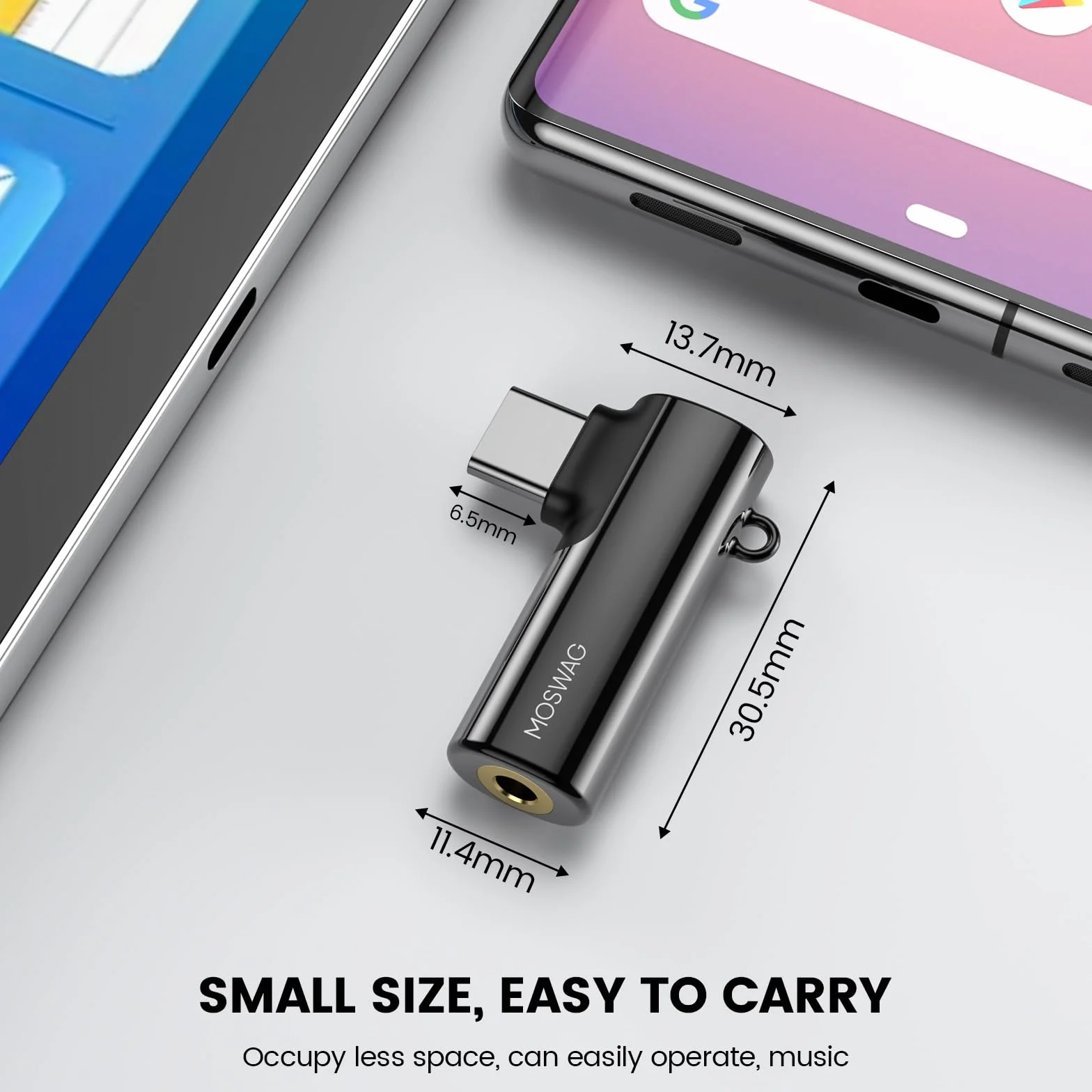 MOSWAG Adattatore USB C Jack con DAC Integrato,Adattatore Cuffie USB C,Adattatore Aux USB C,Angolo Retto,Lega di Zinco,Compatibile con Samsung Galaxy S26 S25 iPhone 17 Xiaomi 17 Ultra Mate 80