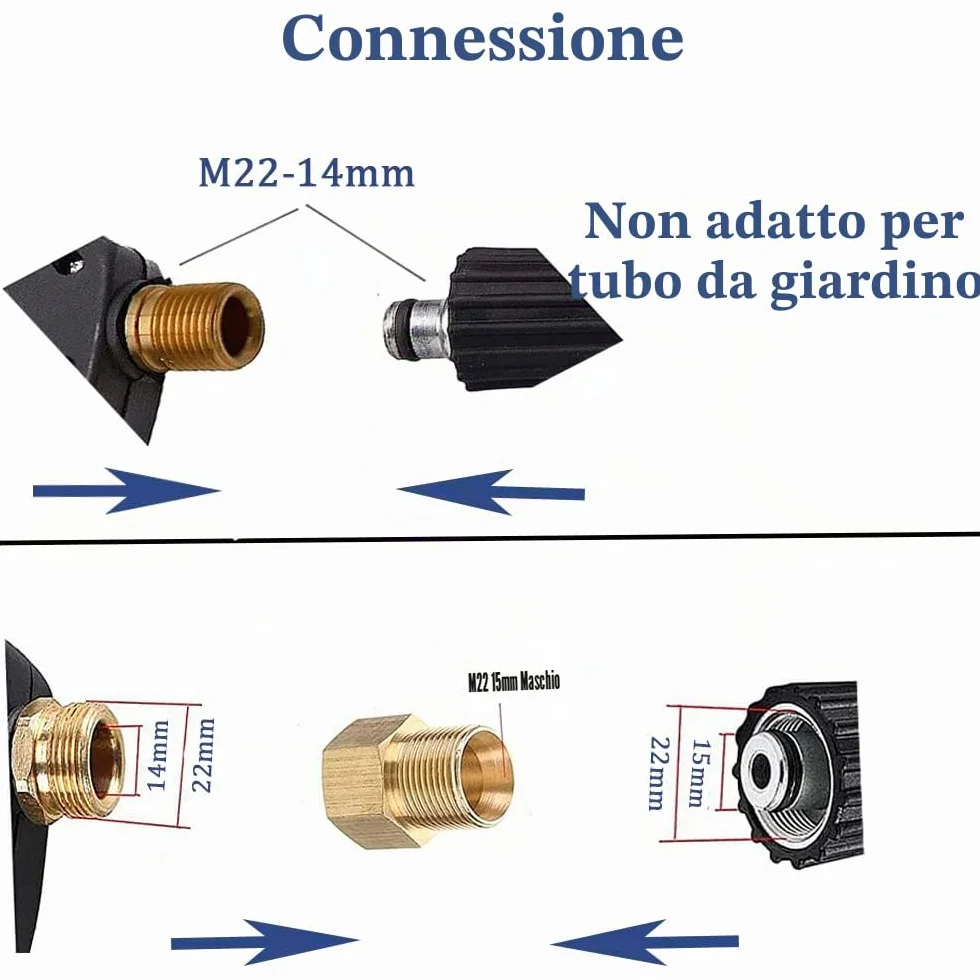 Lancia Schiuma di Neve Cannone a Schiuma Pistola 1L Bottiglia, 1/4 pollice Rilascio Rapido Erogatore di Sapone con M22 14 mm a 15 mm Connettore per Tubo Idropulitrice (con pistola per schiuma)