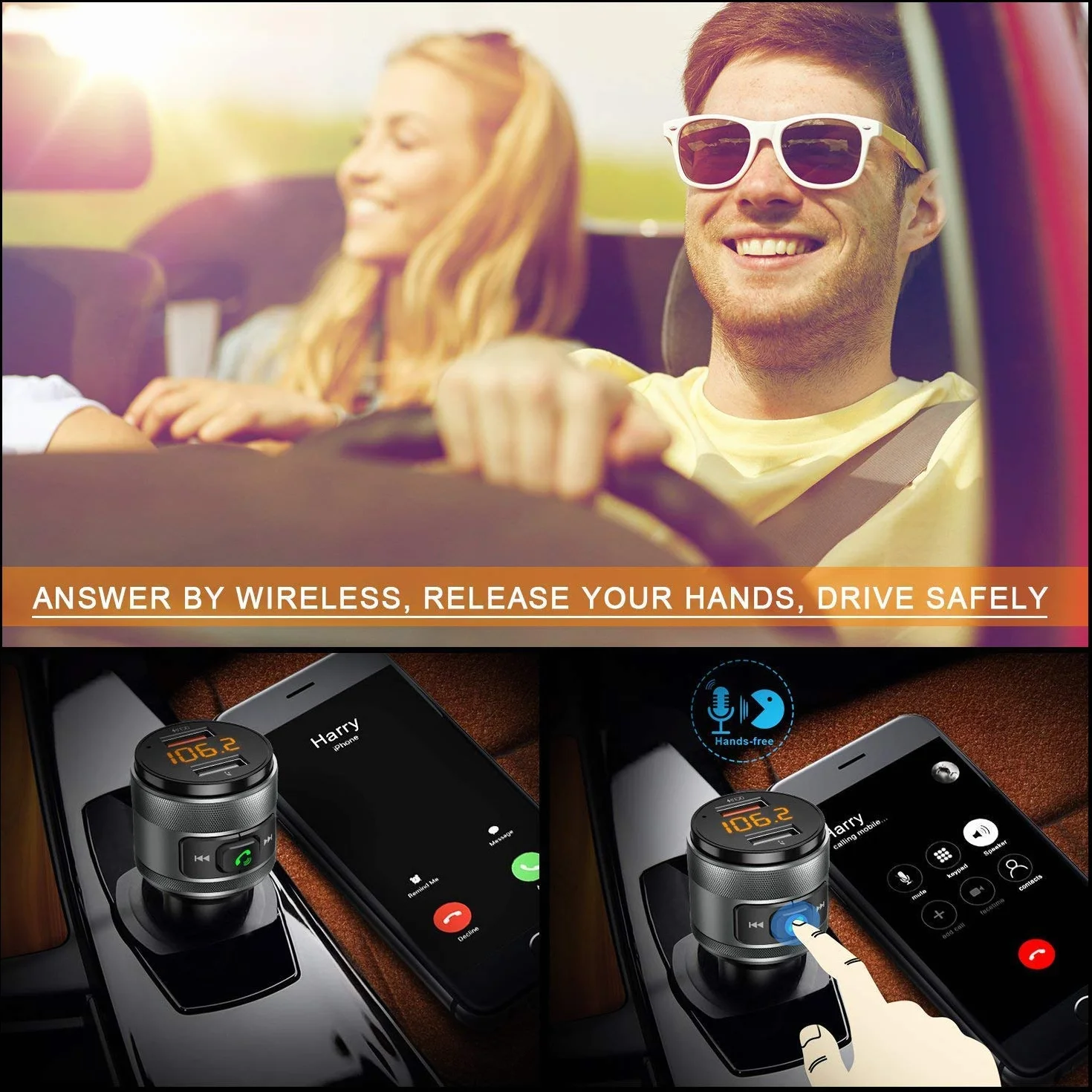 Trasmettitore FM, Vorstik Trasmettitore FM Bluetooth per Auto, Adattatore Radio Wireless QC 3.0 con Chiamata Vivavoce, Caricatore Doppio USB.