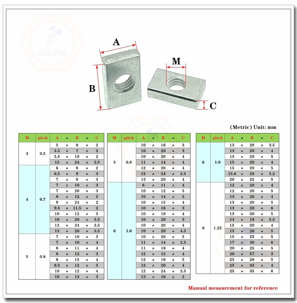 Dadi Quadrati Rettangolari M6x13x16x2mm Acciaio al Carbonio Zincato 40pz