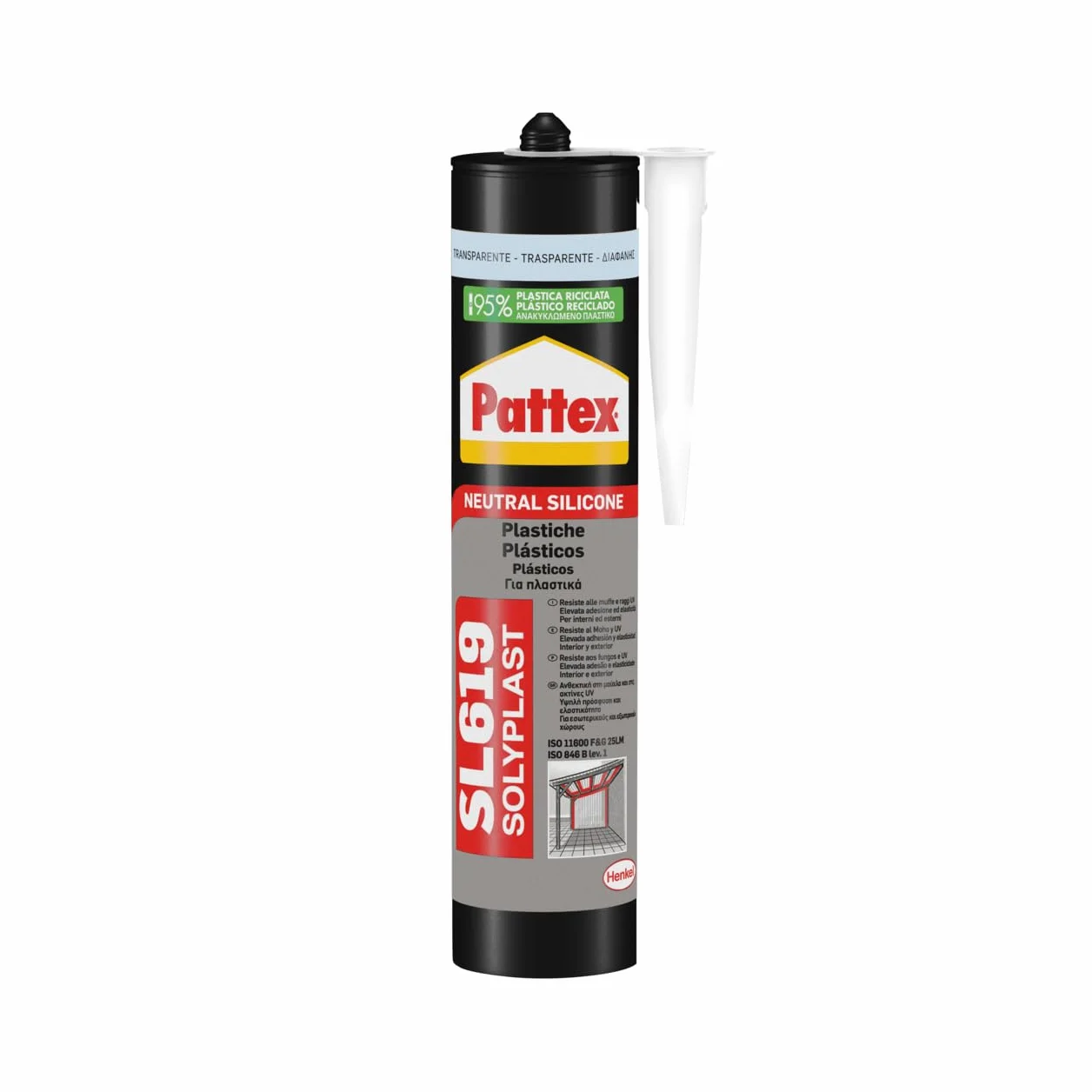 Pattex Sigillante Silicone Neutro SL 619 per Plastiche PMMA Policarbonato, Resistente Muffa, Basso Modulo, 300ml