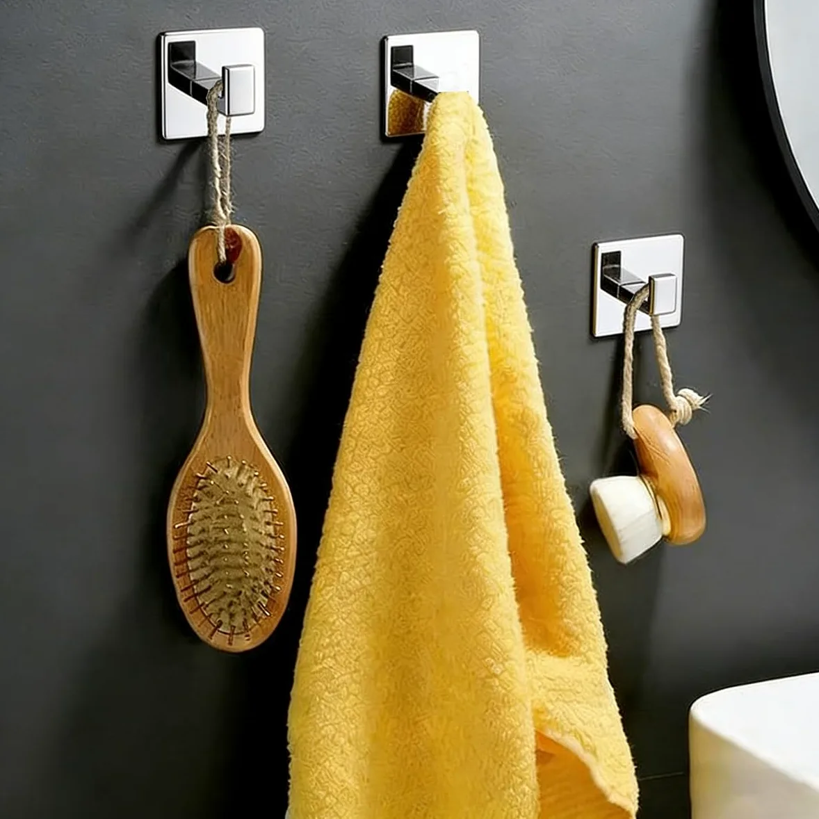 Gancio Quadrato per Asciugamani Robusto e Stabile Gancio Autoadesivo per Cappelli e Cappotti in Acciaio Inossidabile Ganci Adesivi impermeabili per Accessori da Cucina e Bagno (Cromato, 4 pezzo)
