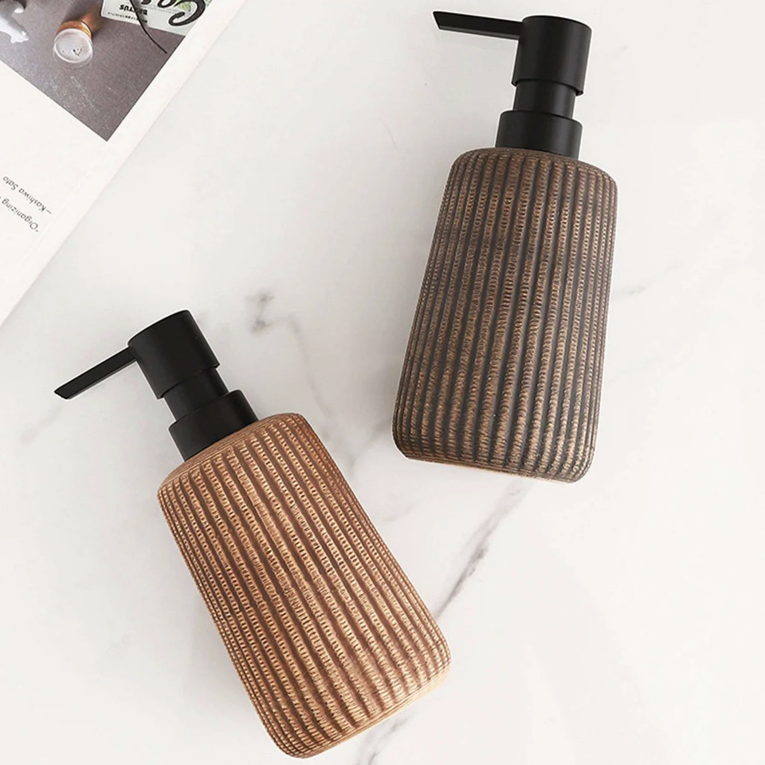 dispenser per sapone, Distributore di sapone, distributore lozione in ceramica, for le mani, ricaricabile - bagno cucina marrone chiaro 400 ml/14 oz