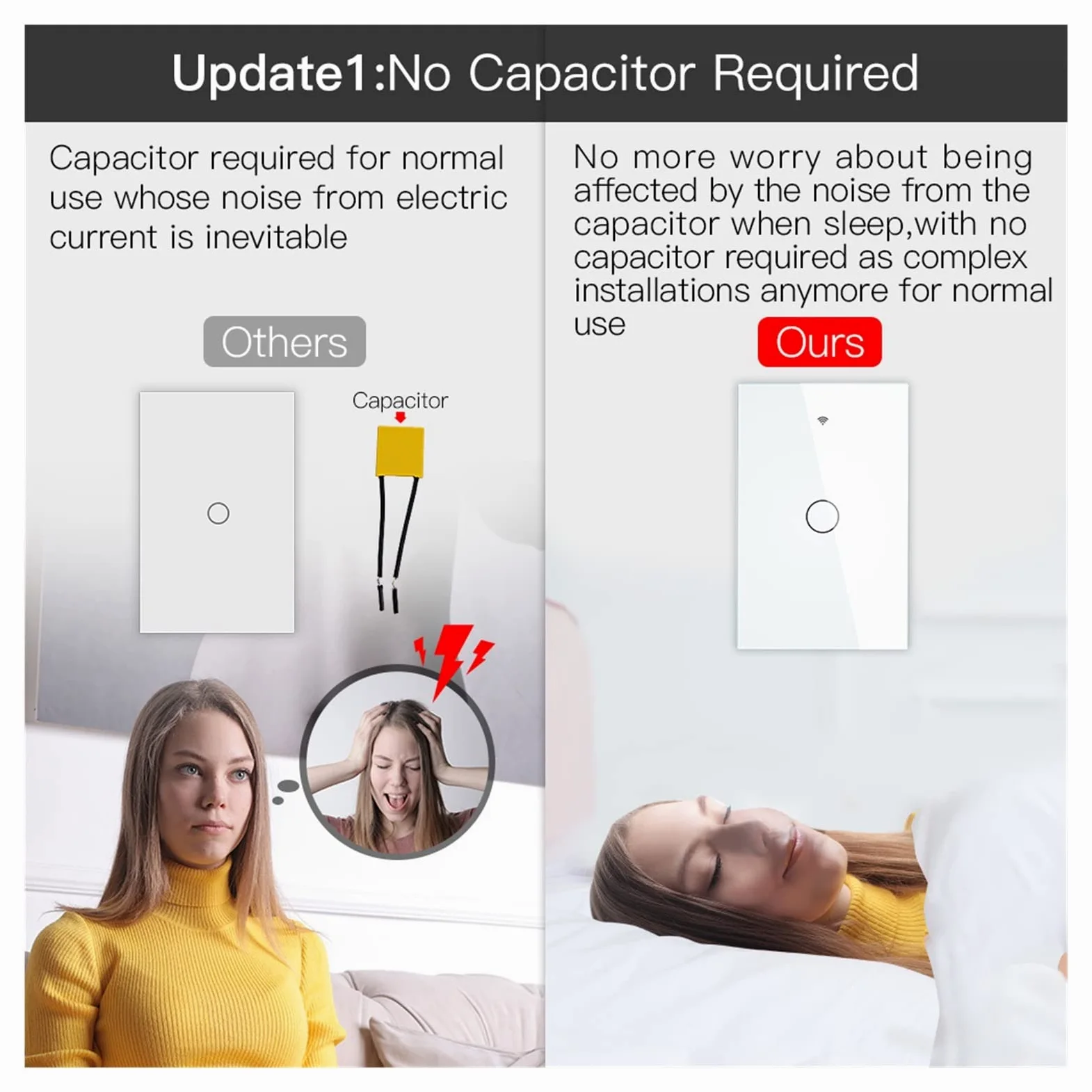 Interruttore smart wifi, Interruttore della luce intelligente touch a parete con neutro/nessun neutro, nessun condensatore Smart Life/Tuya funziona con Alexa, Google Hub richiesto installazione facile