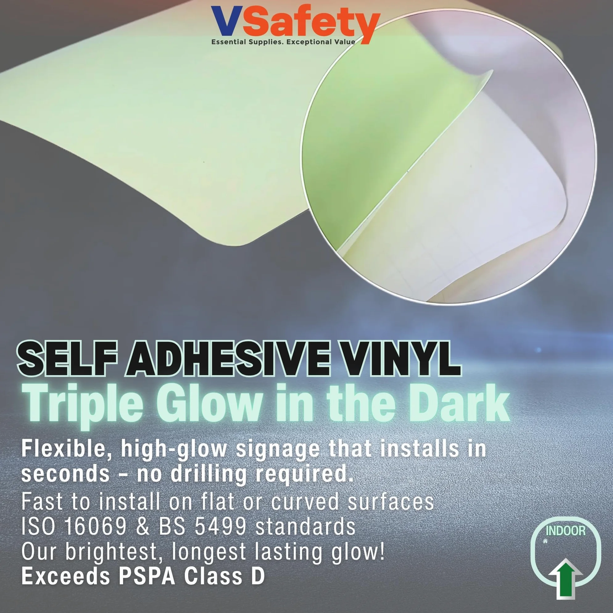 V Safety Glow In The Dark Fire Exit – Man Running – Cartello destro – 600 x 450 mm – Realizzato in vinile autoadesivo triplo bagliore – Segnaletica antincendio – Made in Britain