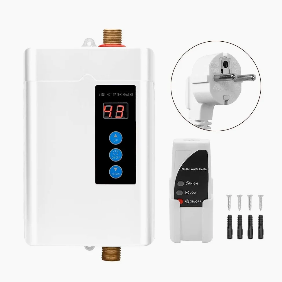 Focket Riscaldatore di Acqua Istantaneo, Mini Display LCD Touch-Screen Scaldabagno Elettrico Senza Serbatoio Riscaldatore di Acqua Calda per Uso Domestico con Funzione di Memoria(Bianco EU 4000W)