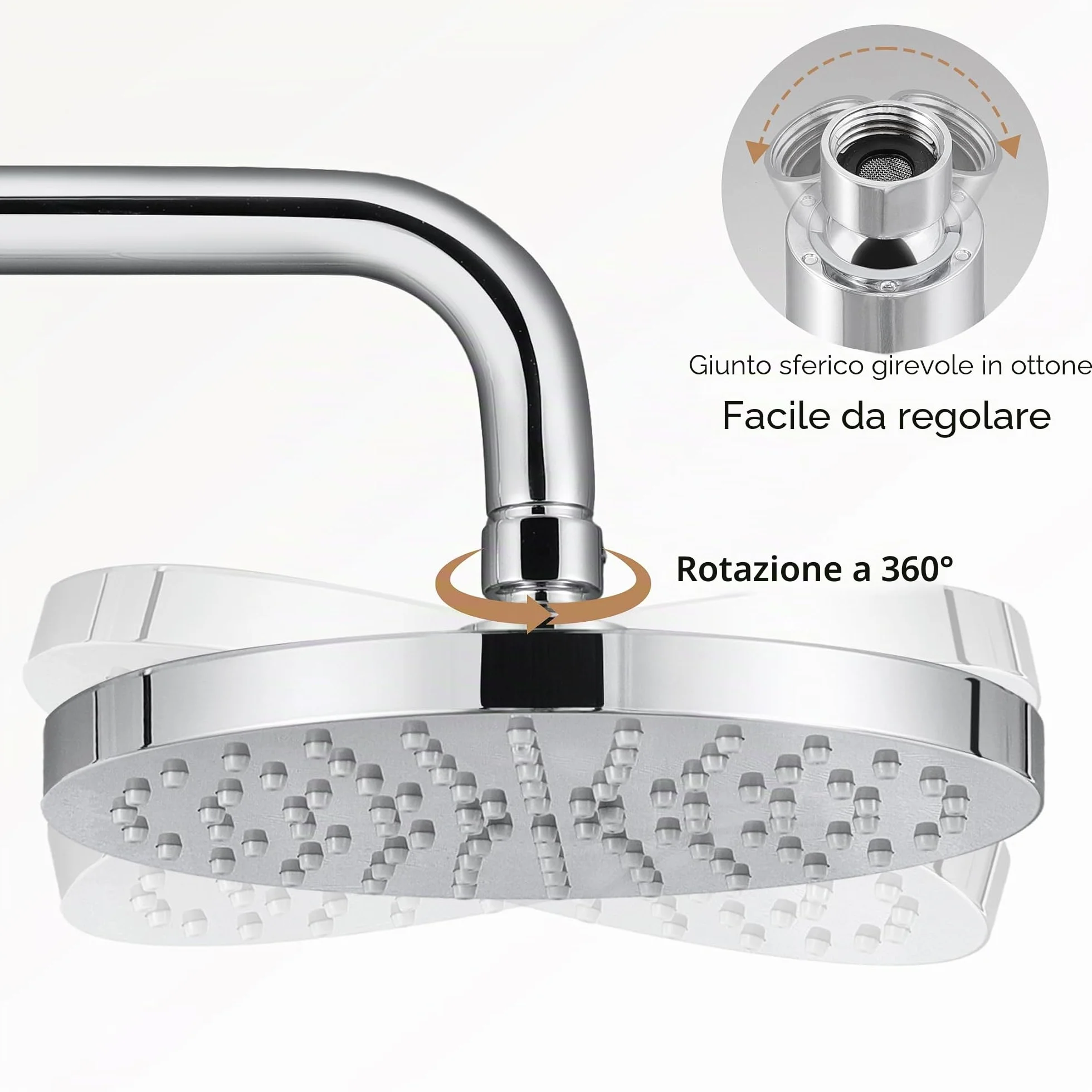 KES Doccia Soffione Grande 20CM (8 Pollici) Doccia a Pioggia Regolabile Cromata Lucida J201S8-CH