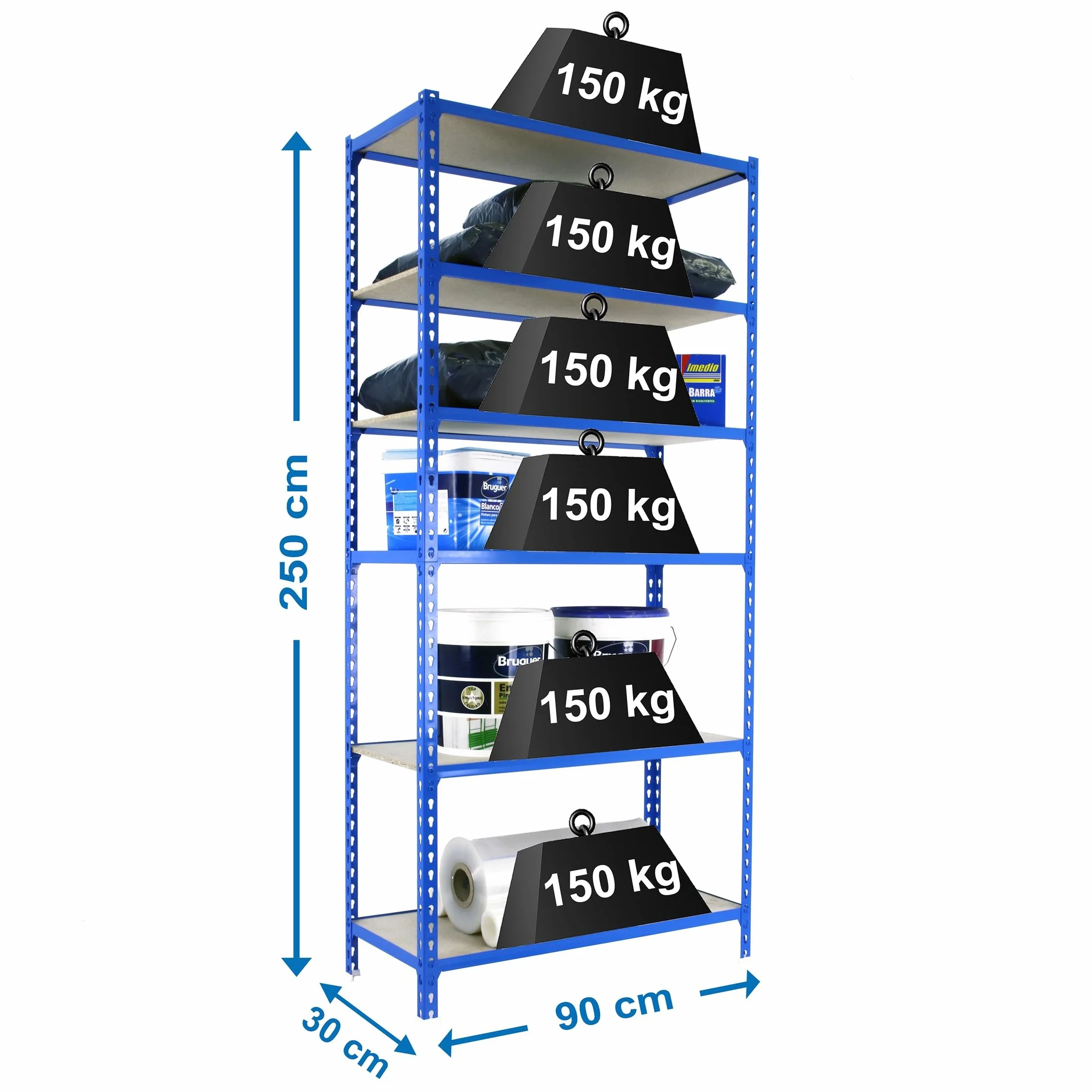Simon Rack Scaffale Metallo 6 Ripiani 150 kg 2500x900x300 mm Blu Legno