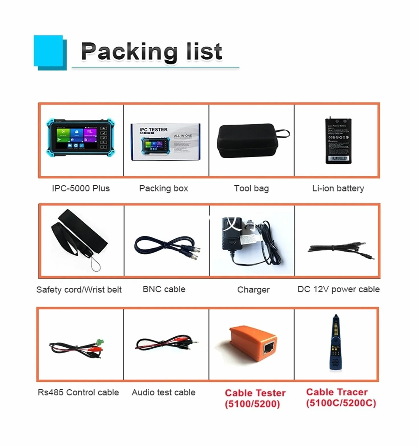 Tester CCTV Telecamera IP CCTV Tester AHD CVI TVI SDI 5 Pollici Touch 4K VGA Ingresso Sicurezza Poe IPC Tester Cftv Mini Monitor Portatile Tester rileva telecamere di rete(IPC-5100C Plus)