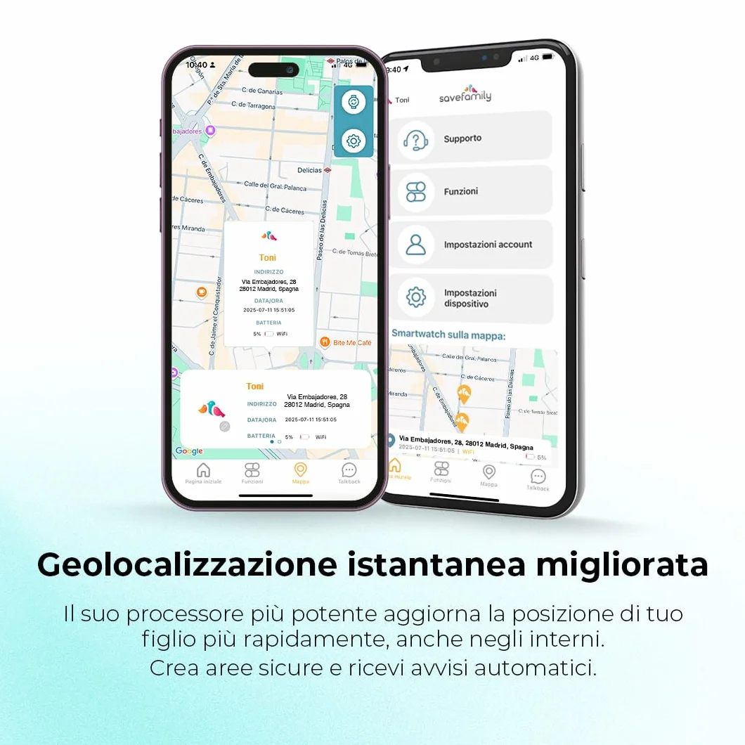 SaveFamily SaveWatch Plus 2 | Smartwatch per Bambini con Localizzatore GPS, Chiamate, Video, WhatsApp, Spotify, App Store - Quadrante Nero e Cinturino in Silicone Nero