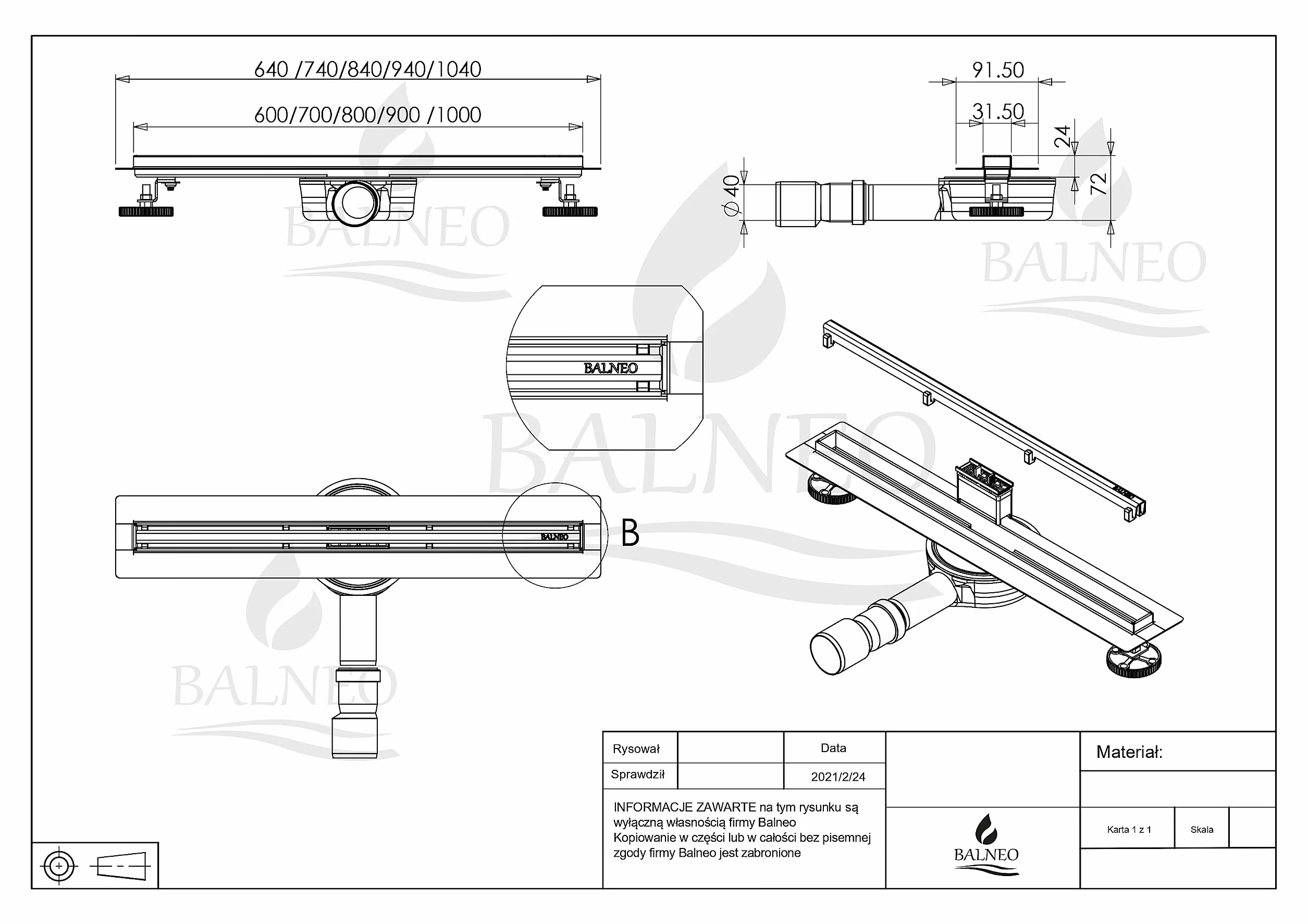 Canalina per Doccia 60cm Cromata Acciaio Inossidabile Scarico Slim Proline