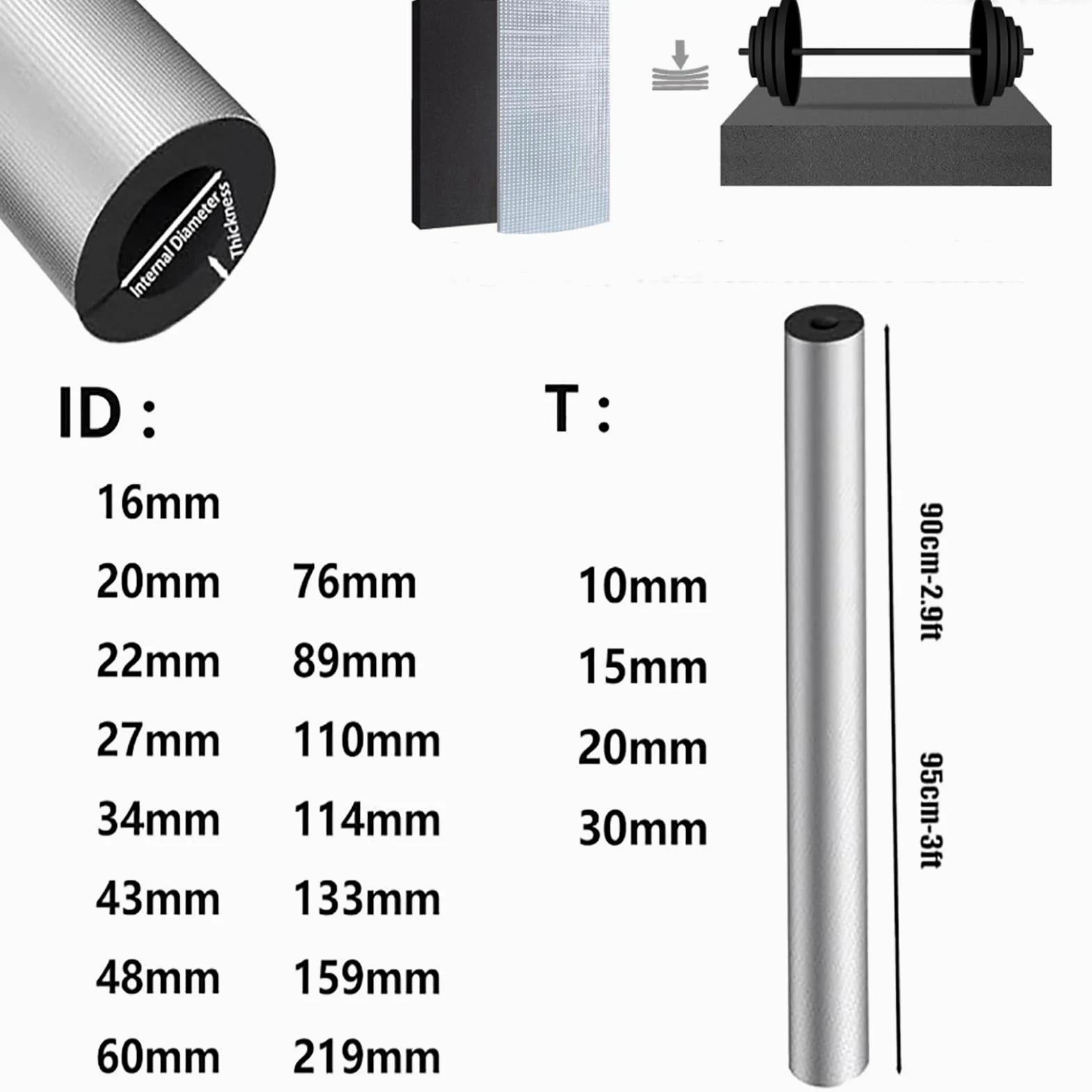 Guaina Isolante In Gomma Tubo Isolante Antigelo Per Esterni Isolante per Tubature Autosigillante Impermeabile Tubi dell'Acqua Calda e Fredda Guaina Isolante per Tubi Condizionatore (ID)133mm x (T)30mm