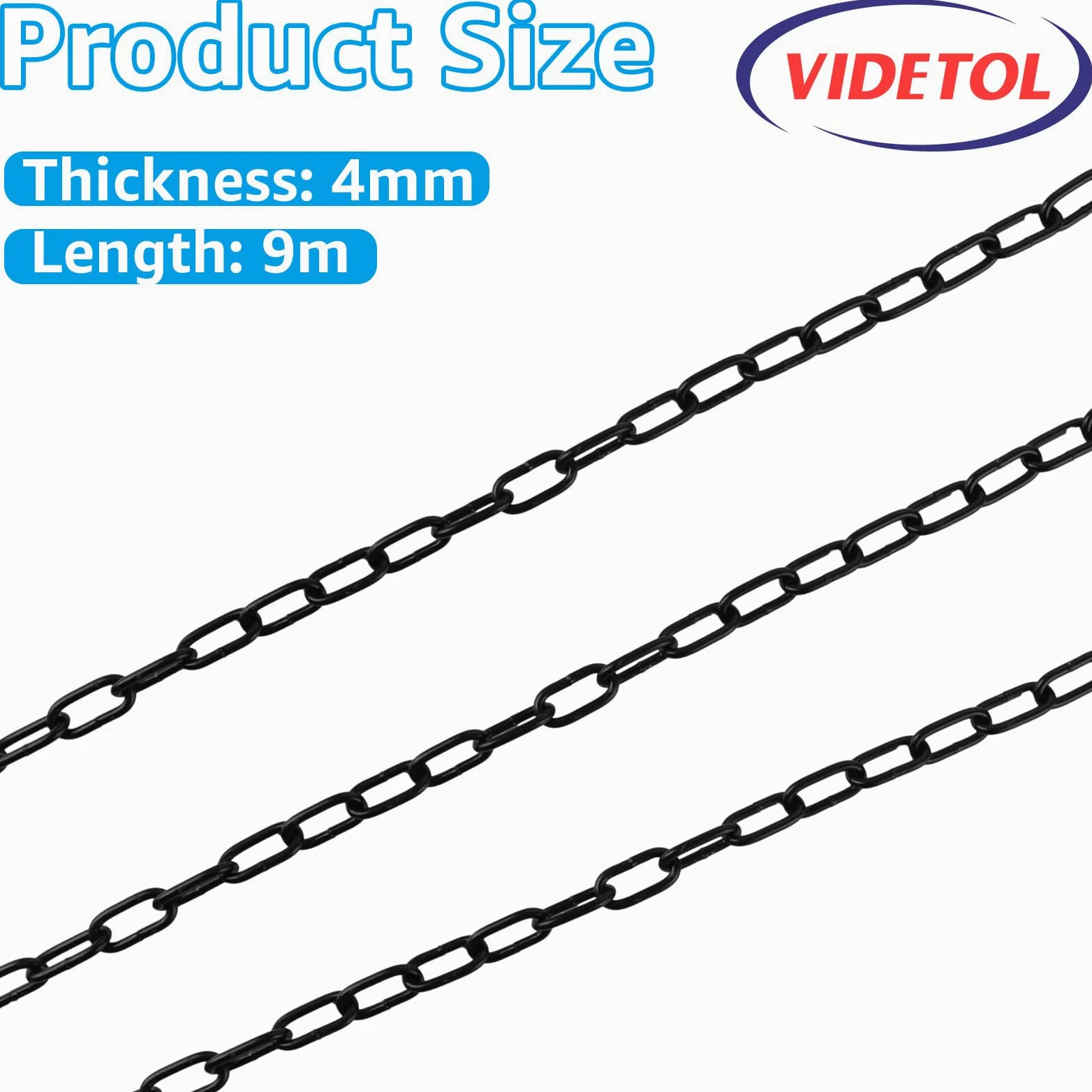 Catena in acciaio inox 304, lunghezza 9 m, maglie da 4 mm, in acciaio zincato nero saldato, per cancelli di recinzione, porte del garage, catene a battente e serratura di sicurezza per