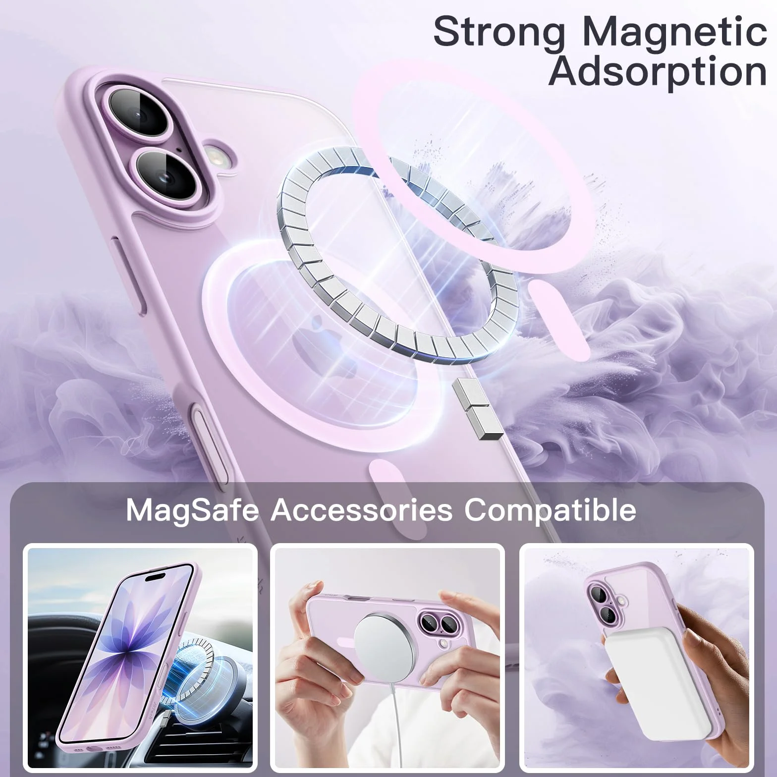JETech Cover Magnetica per iPhone 17 6,3 Pollici Compatibile con MagSafe, Antiurto Paraurti Custodia, Solida Colore Opaco TPU Telaio, Anti-Graffio Retro Trasparente (Lavanda)