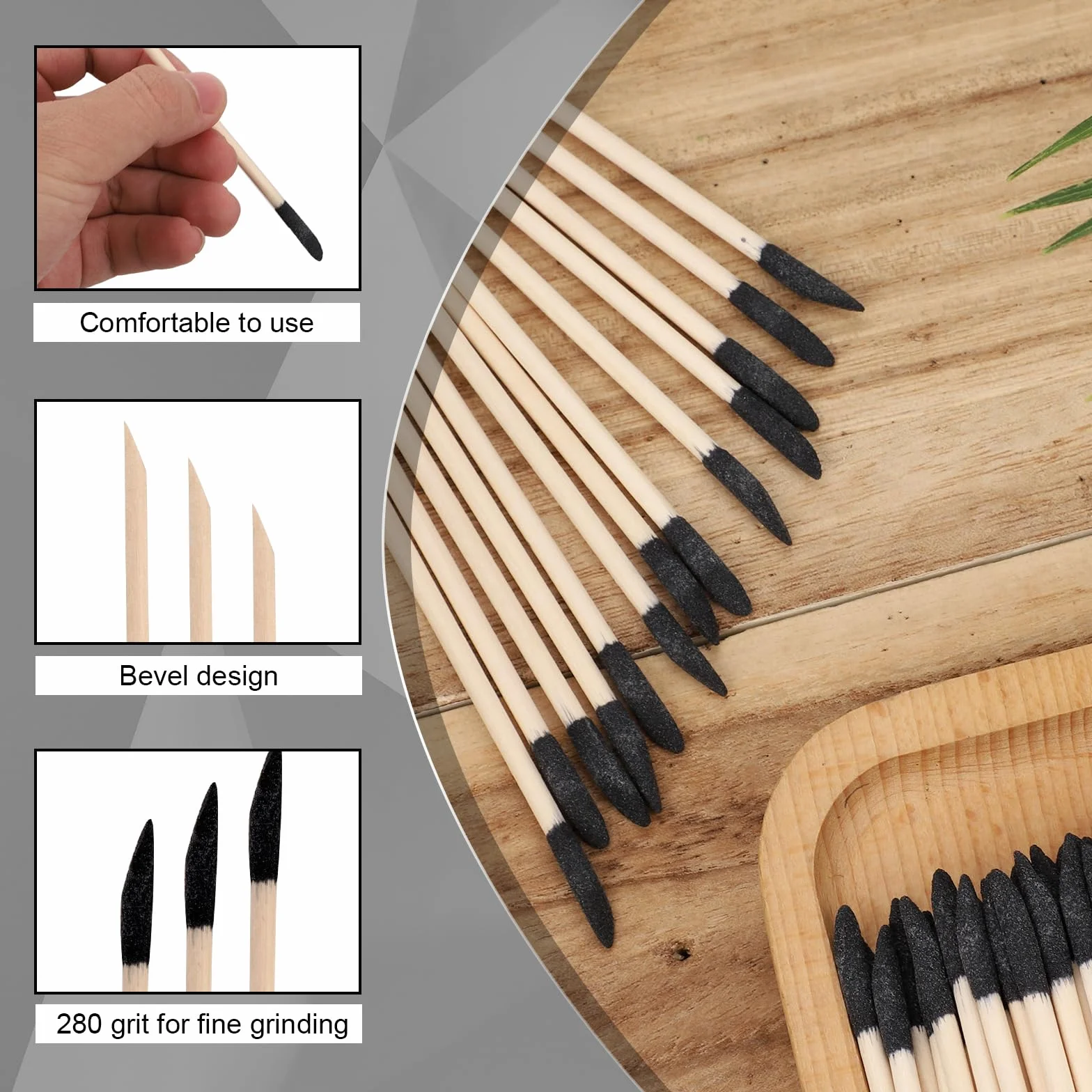 Bastoncini Abrasivi Smussati Grana 280 per Levigare Legno Modelli Plastica Lucidanti Unghie