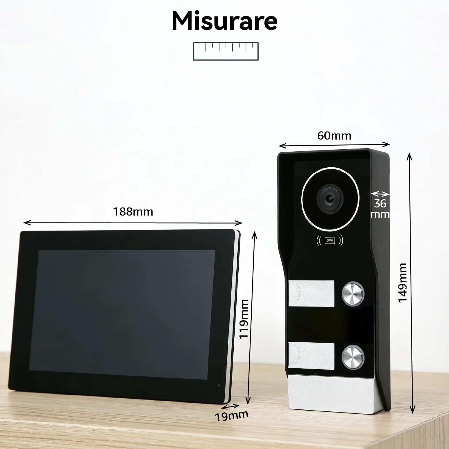 Sistema Videocitofonico Domestico Intelligente, videocitofono cablato con 2 Schermi da 7 pollici, Sblocco Remota, Audio Bidirezionale, RFID, visione notturna,per 2Famiglie