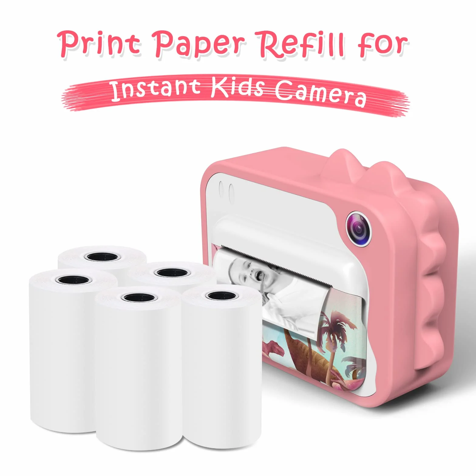 Ushining 5 rotoli di carta per fotocamera per bambini, stampa digitale fotocamera istantanea, carta termica, ricarica per fotocamera per bambini