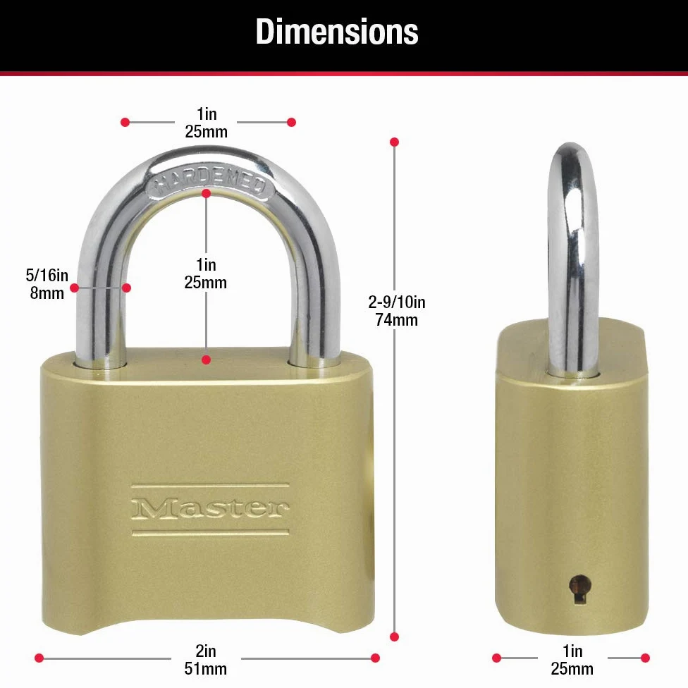 Master Lock Lucchetti a combinazione 175EC4, 4 pezzi, oro, confezione da 4